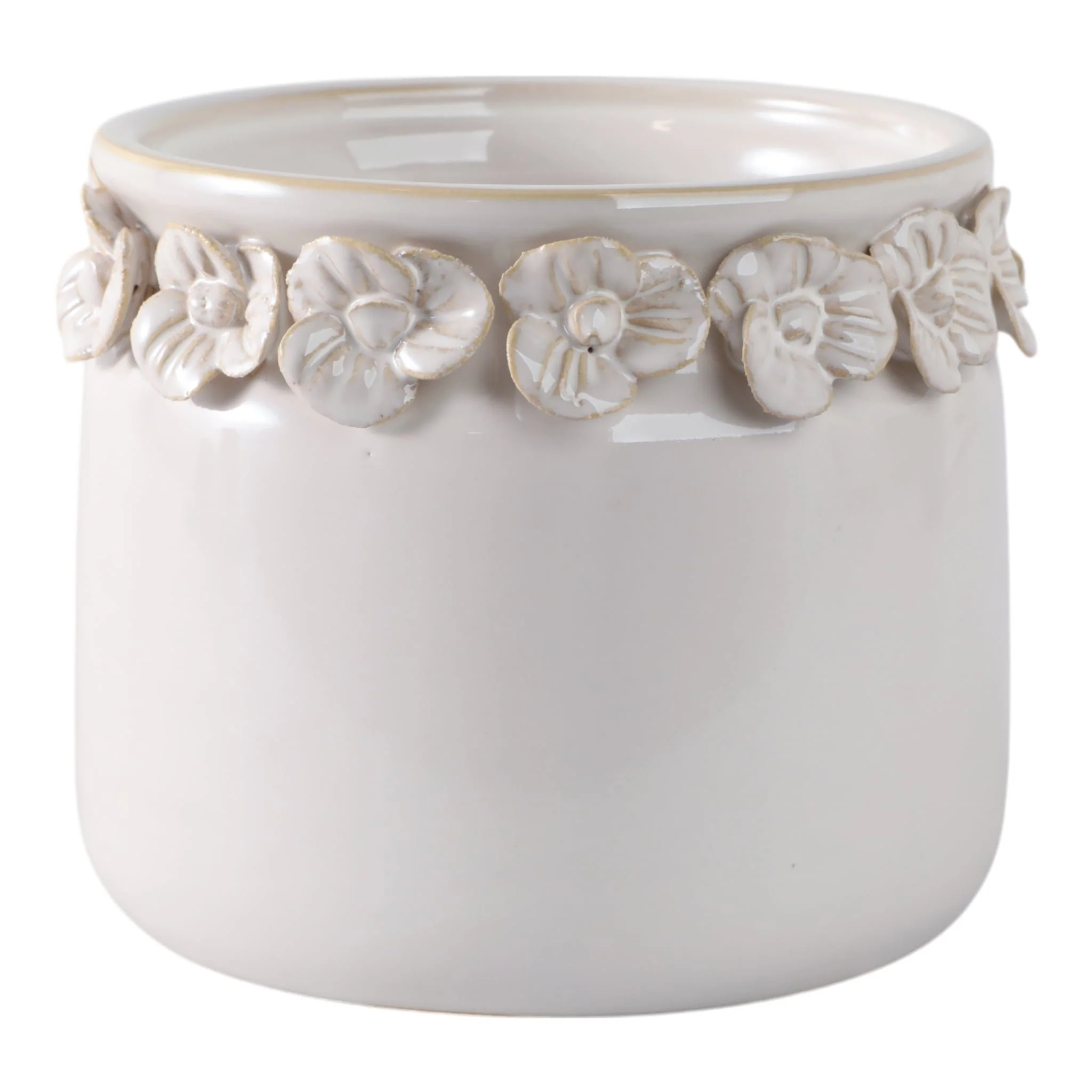 6" Floral Applique Planter, Ivory