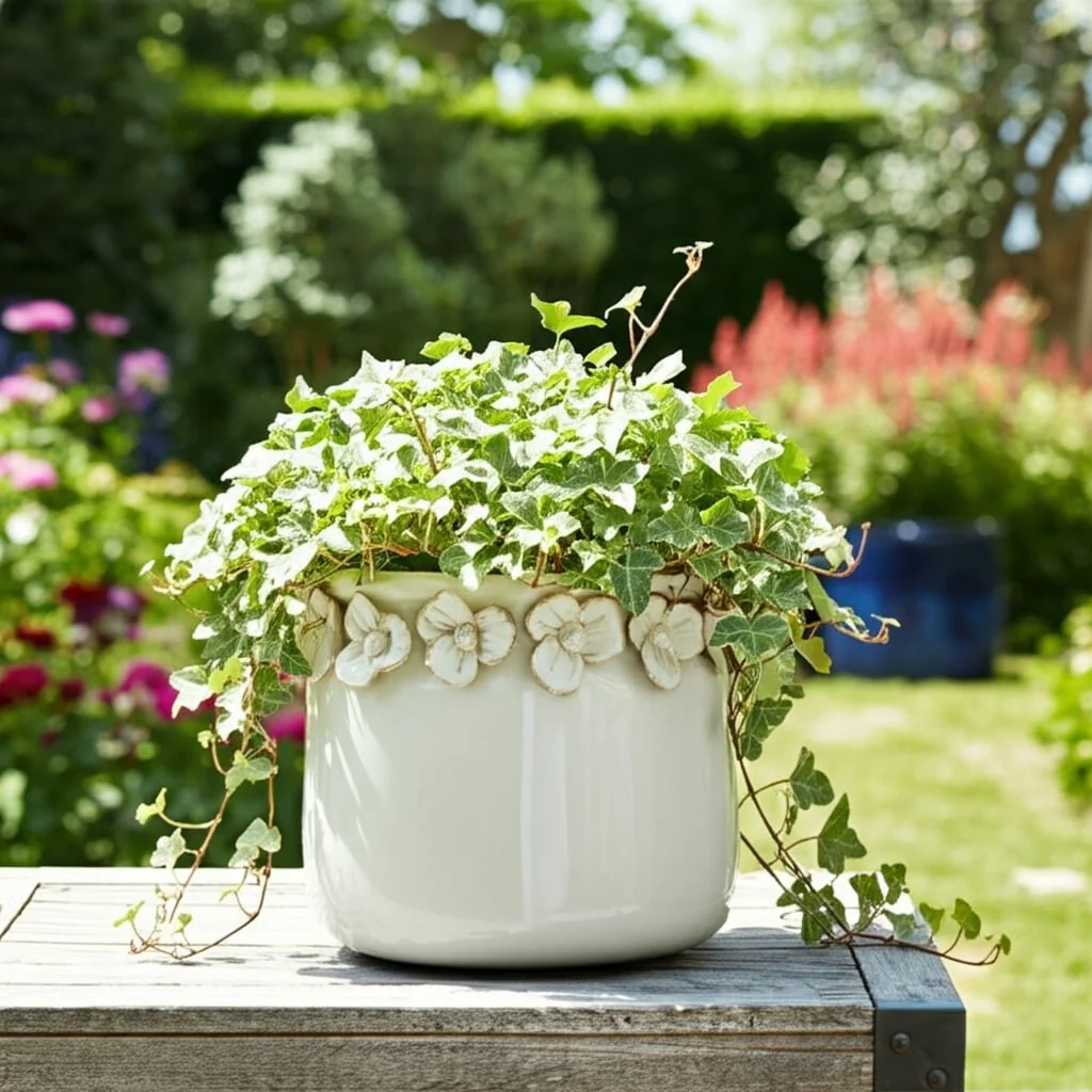 6" Floral Applique Planter, Ivory - Image 12