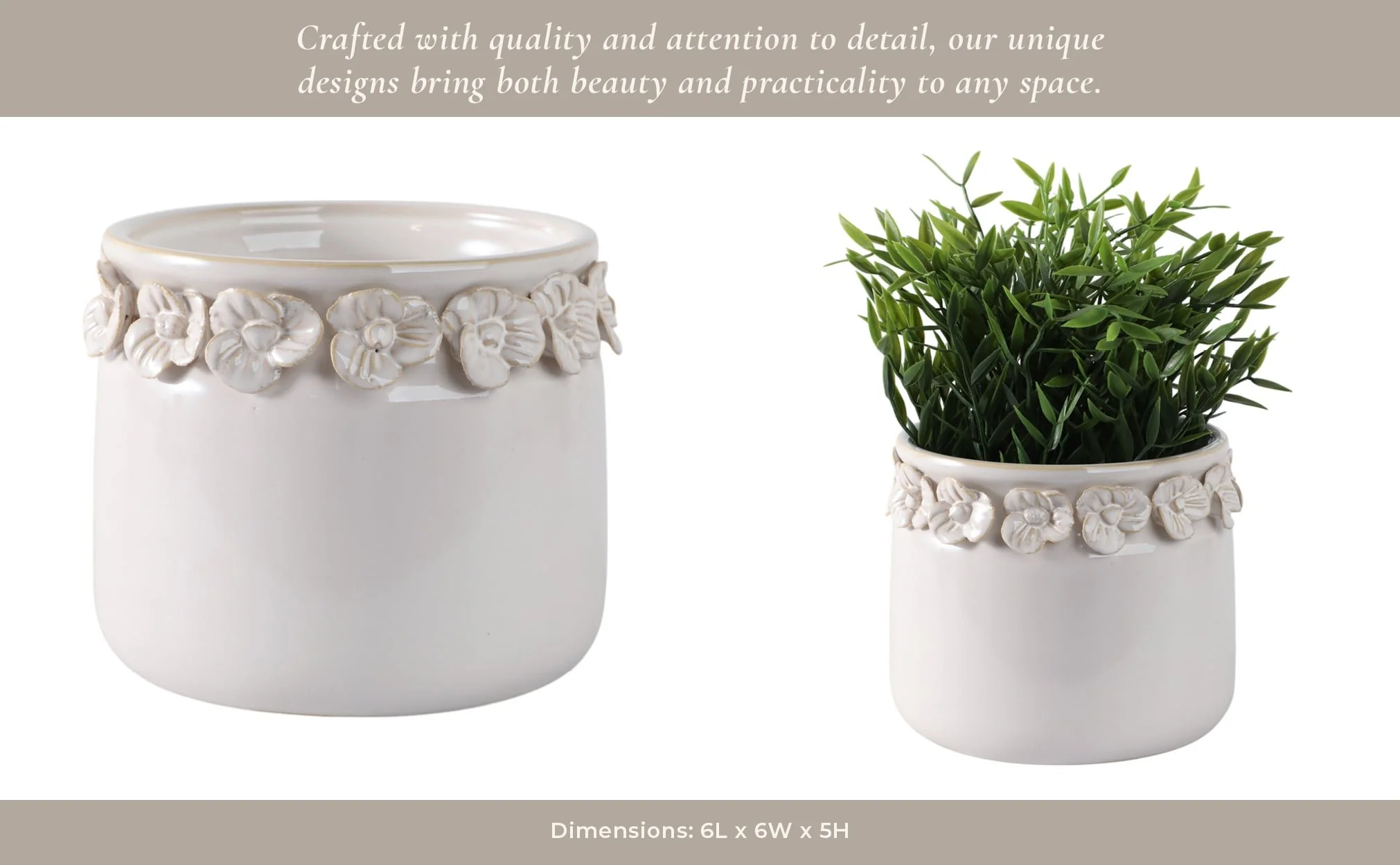 6" Floral Applique Planter, Ivory - Image 13