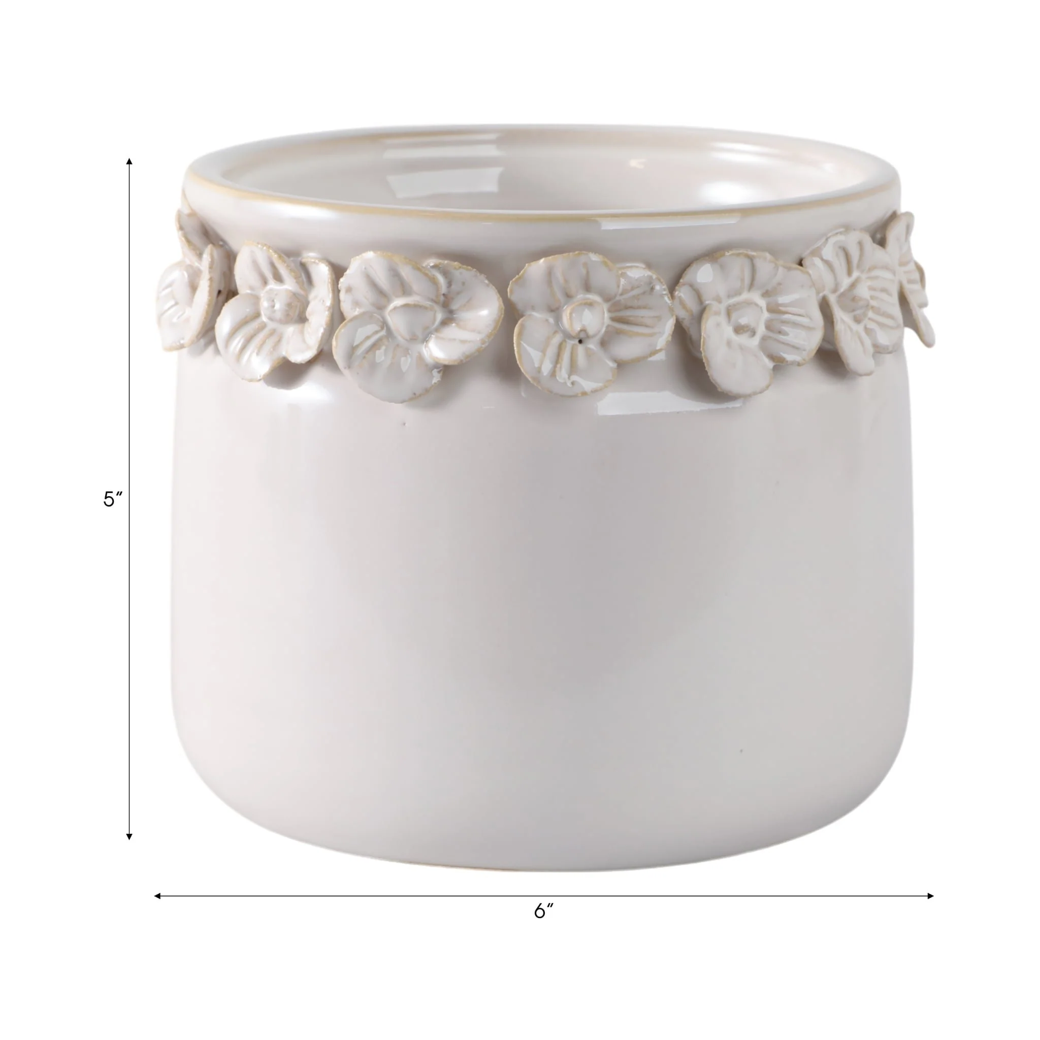 6" Floral Applique Planter, Ivory - Image 8