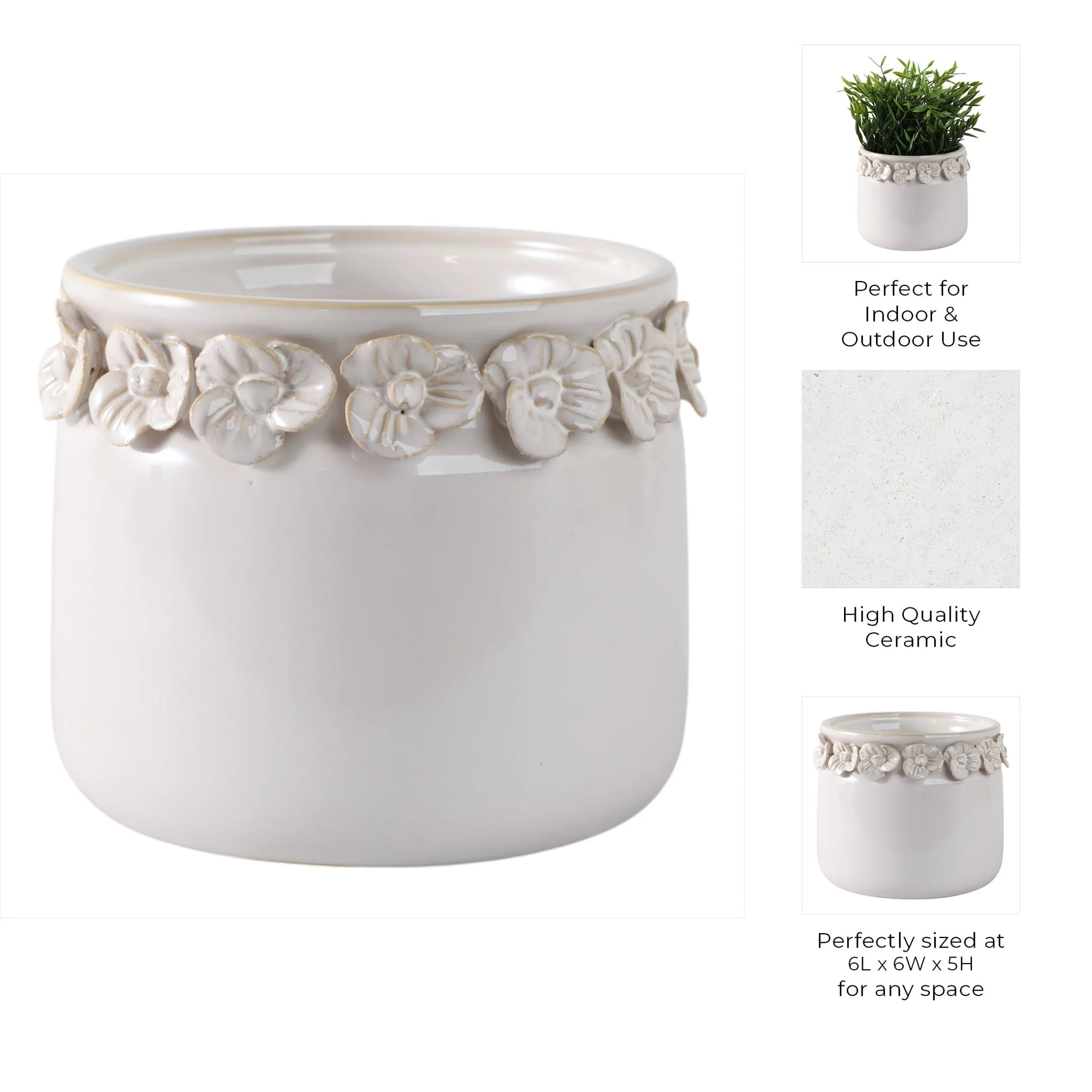 6" Floral Applique Planter, Ivory - Image 9