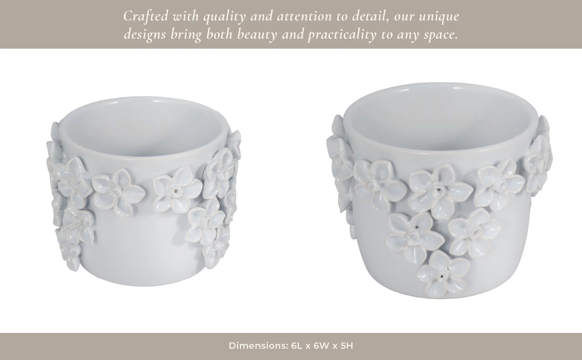 6" Floral Applique Planter, White - Image 13