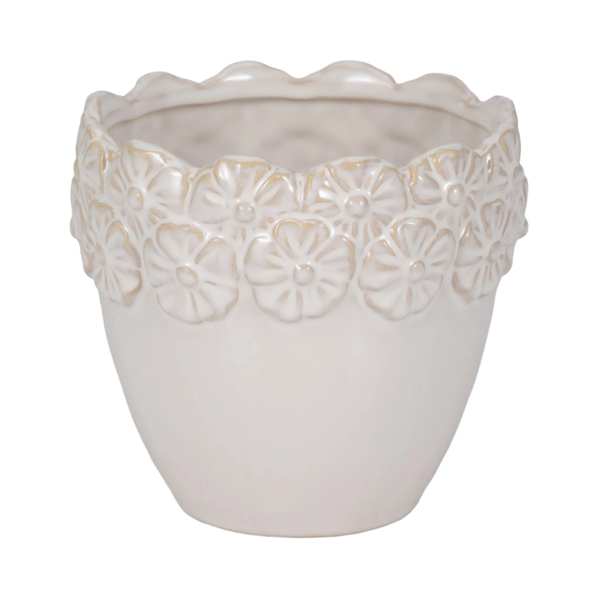 6" Floral Crown Planter, Ivory
