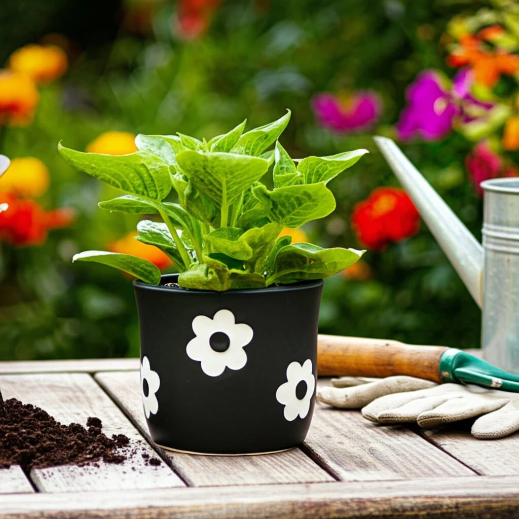 6" Flower Power Planter, Black/white - Image 9