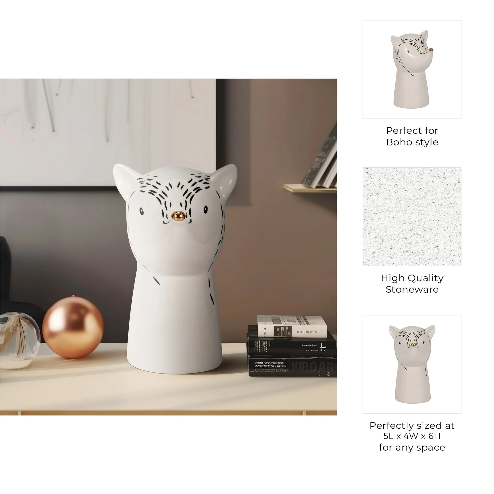 6" Fox Head With Gold Nose, White/black - Image 9