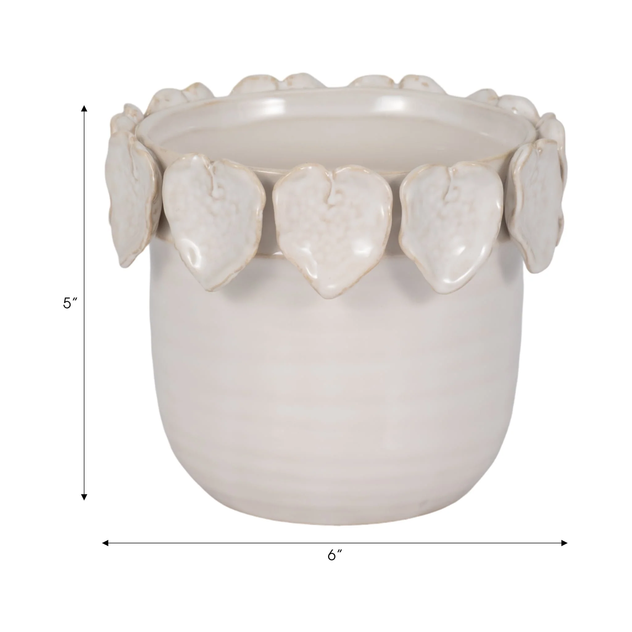 6" Leaf Applique Planter, Cream - Image 8