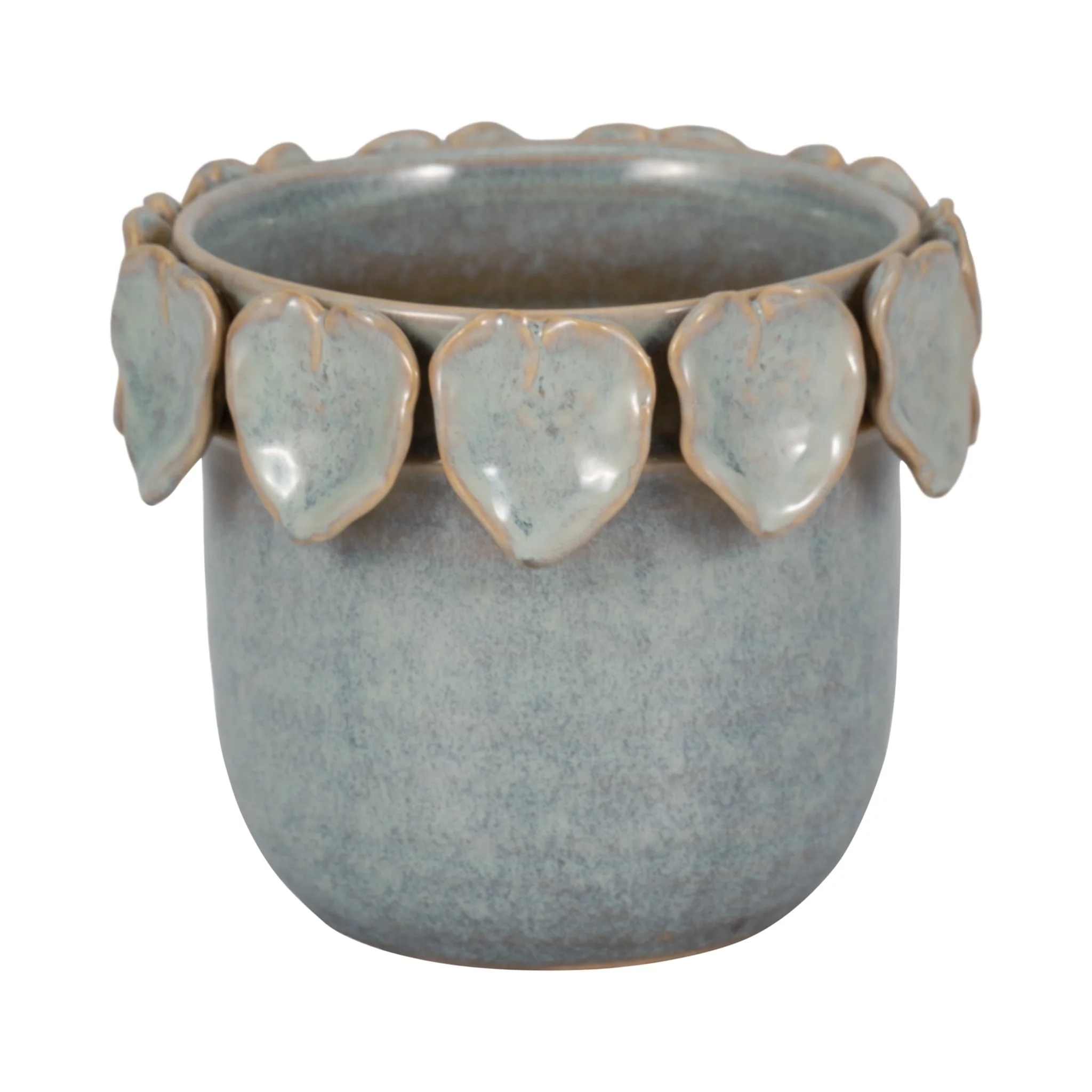 6" Leaf Applique Planter, Seafoam