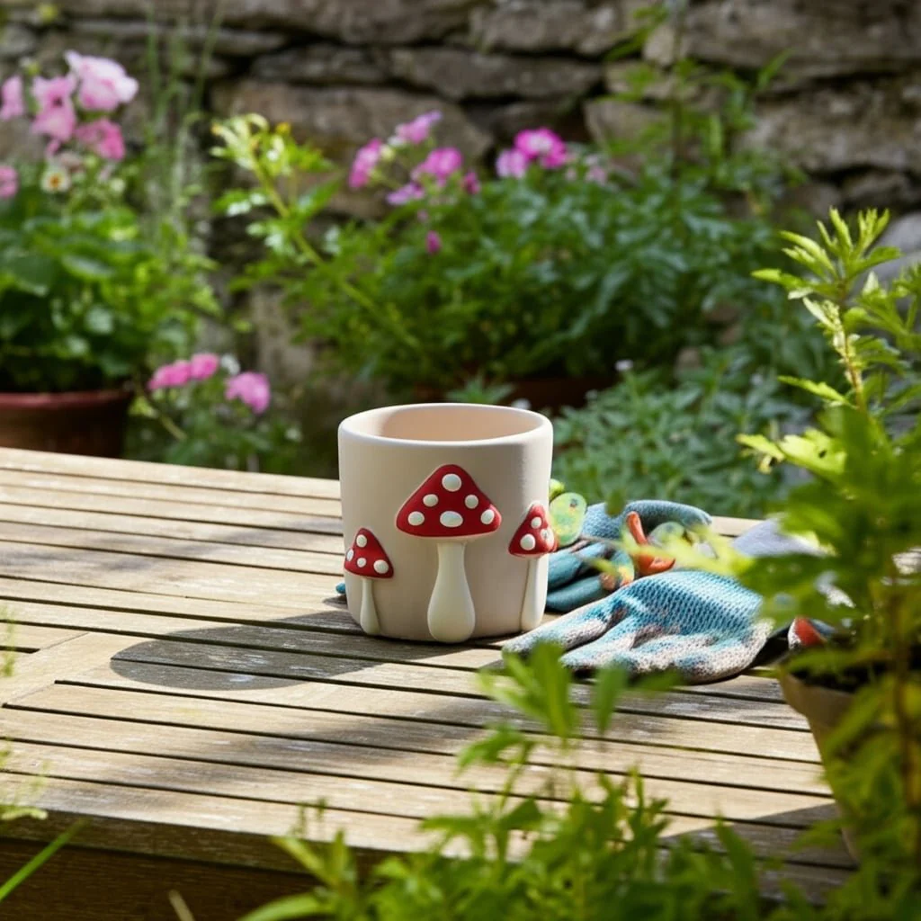 6" Magic Mushroom Applique Planter, Red/white - Image 11