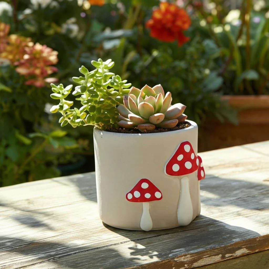 6" Magic Mushroom Applique Planter, Red/white - Image 13