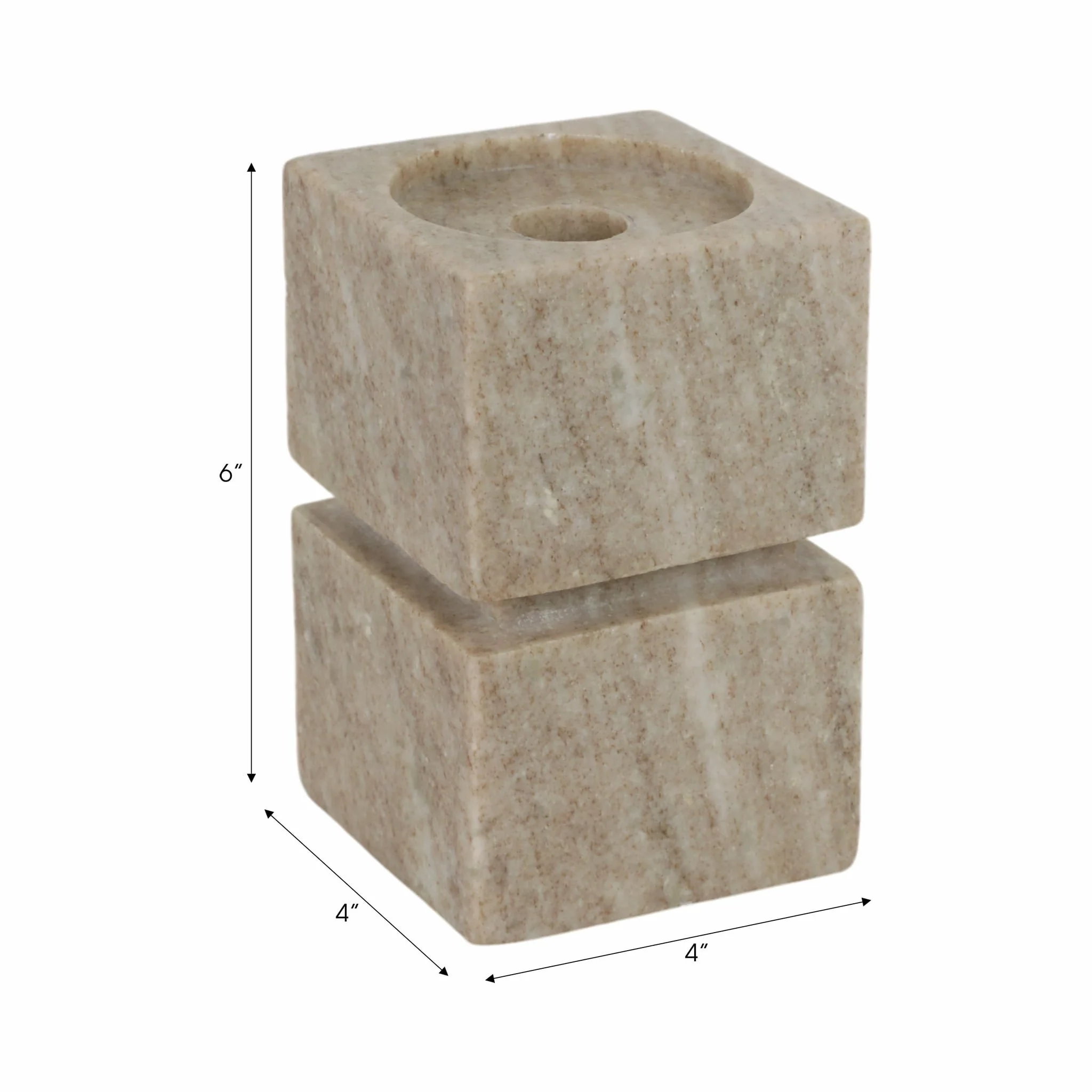 6" Onyx Marble Stacked Cubes Pillar Candleholder, - Image 9