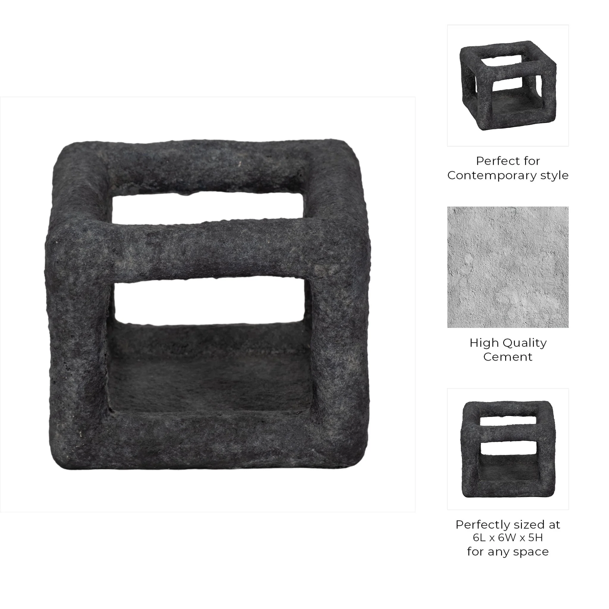 6" Textured Open Square Object, Black - Image 9