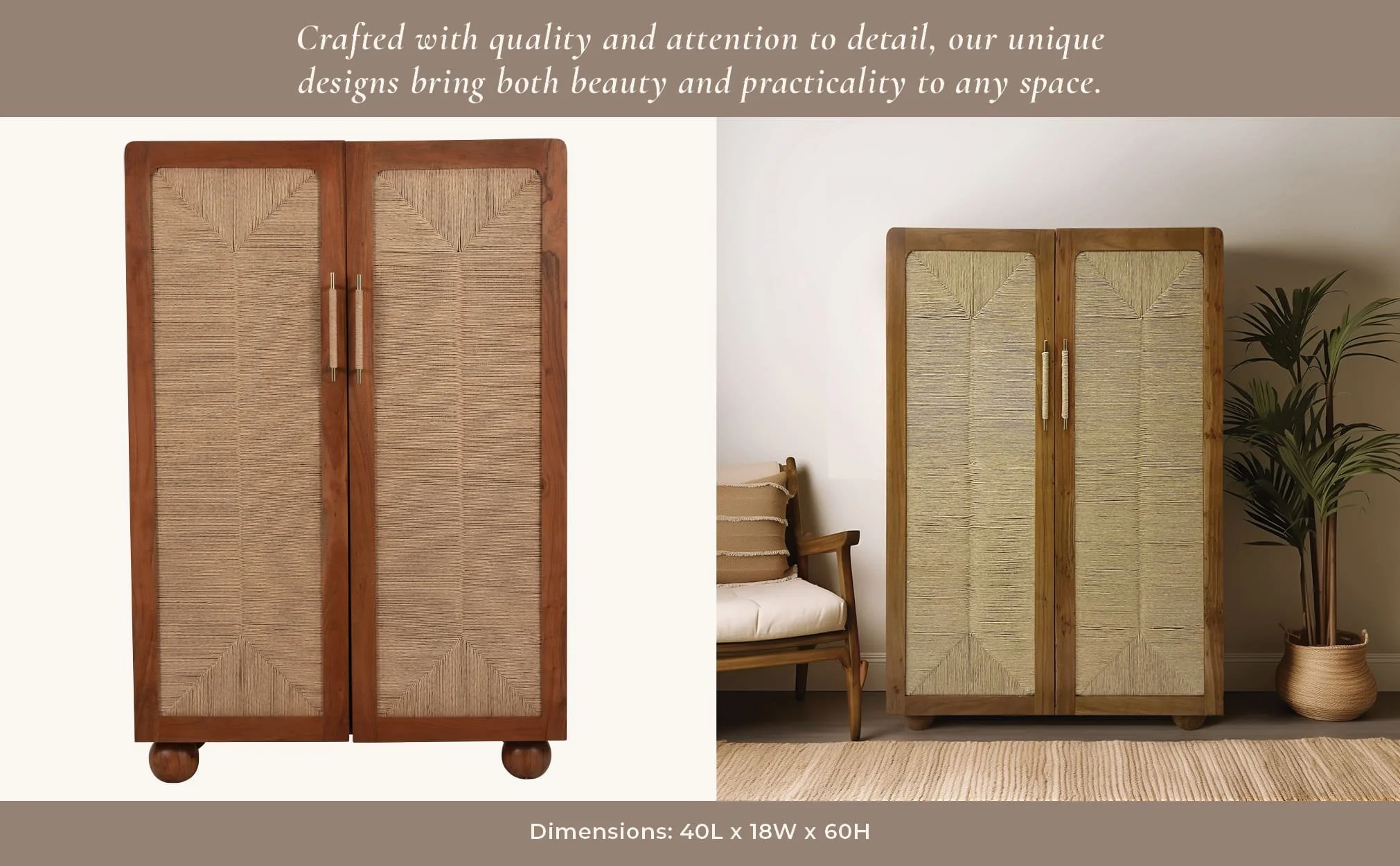 60" Acacia Wood Armoire, Brown - Image 12