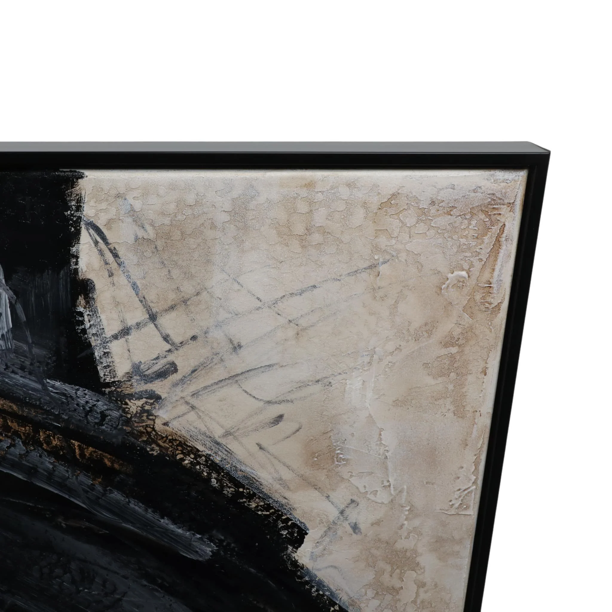 61x61 Framed Hand Painted Abstract Canvas, Black/g - Image 5