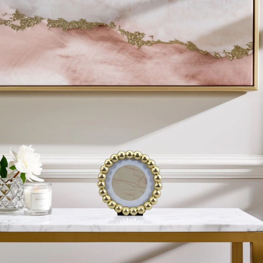 6x6 Matted To 4x4 Beaded Photo Frame, Gold - Image 9