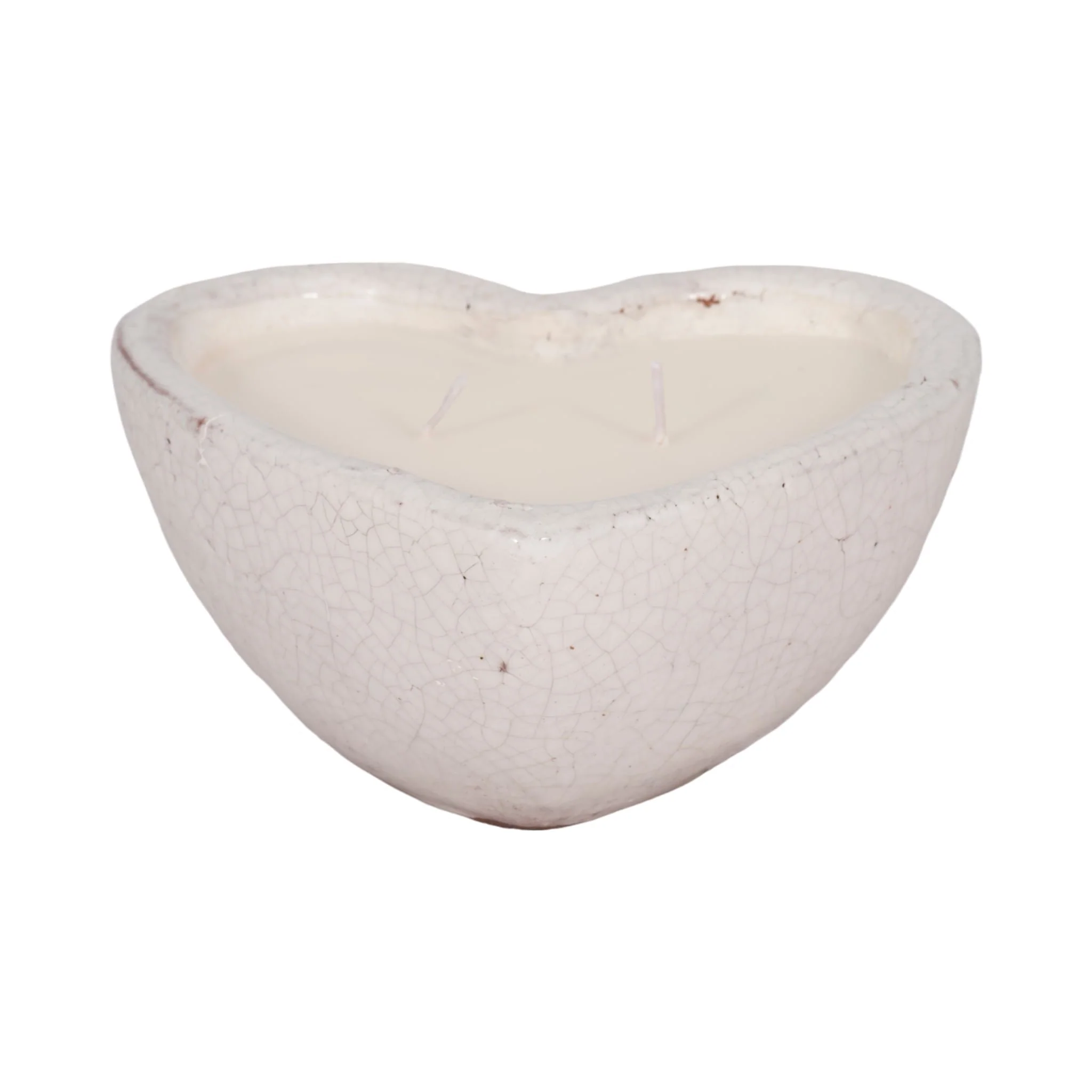 7" 11 Oz Sandalwood Heart Candle, White