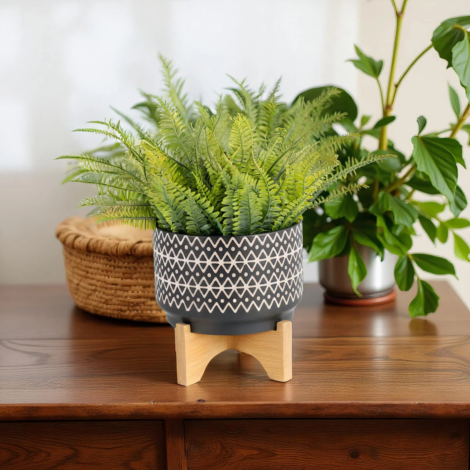7" Abstract  Planter On Stand, Black - Image 11