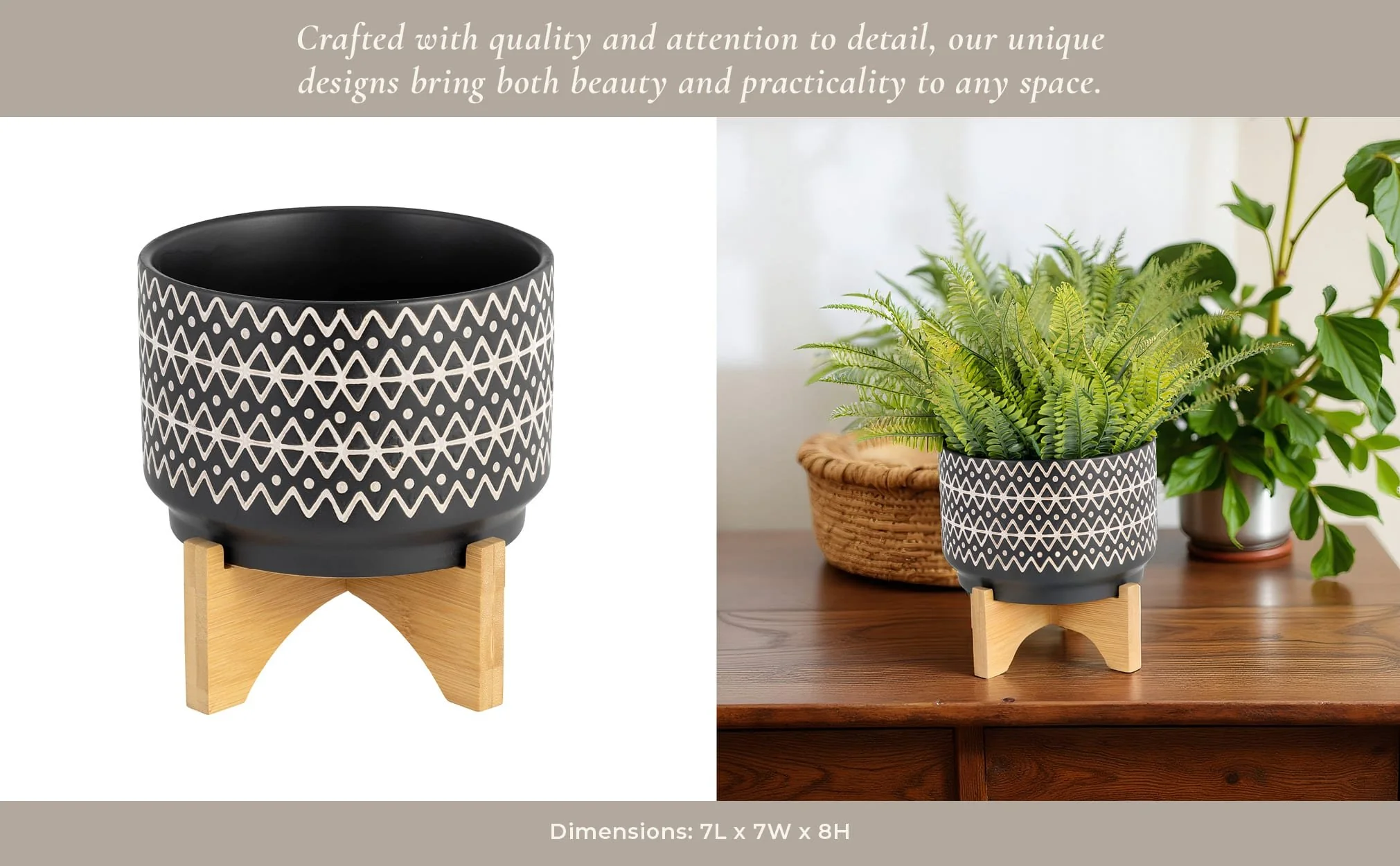 7" Abstract  Planter On Stand, Black - Image 12