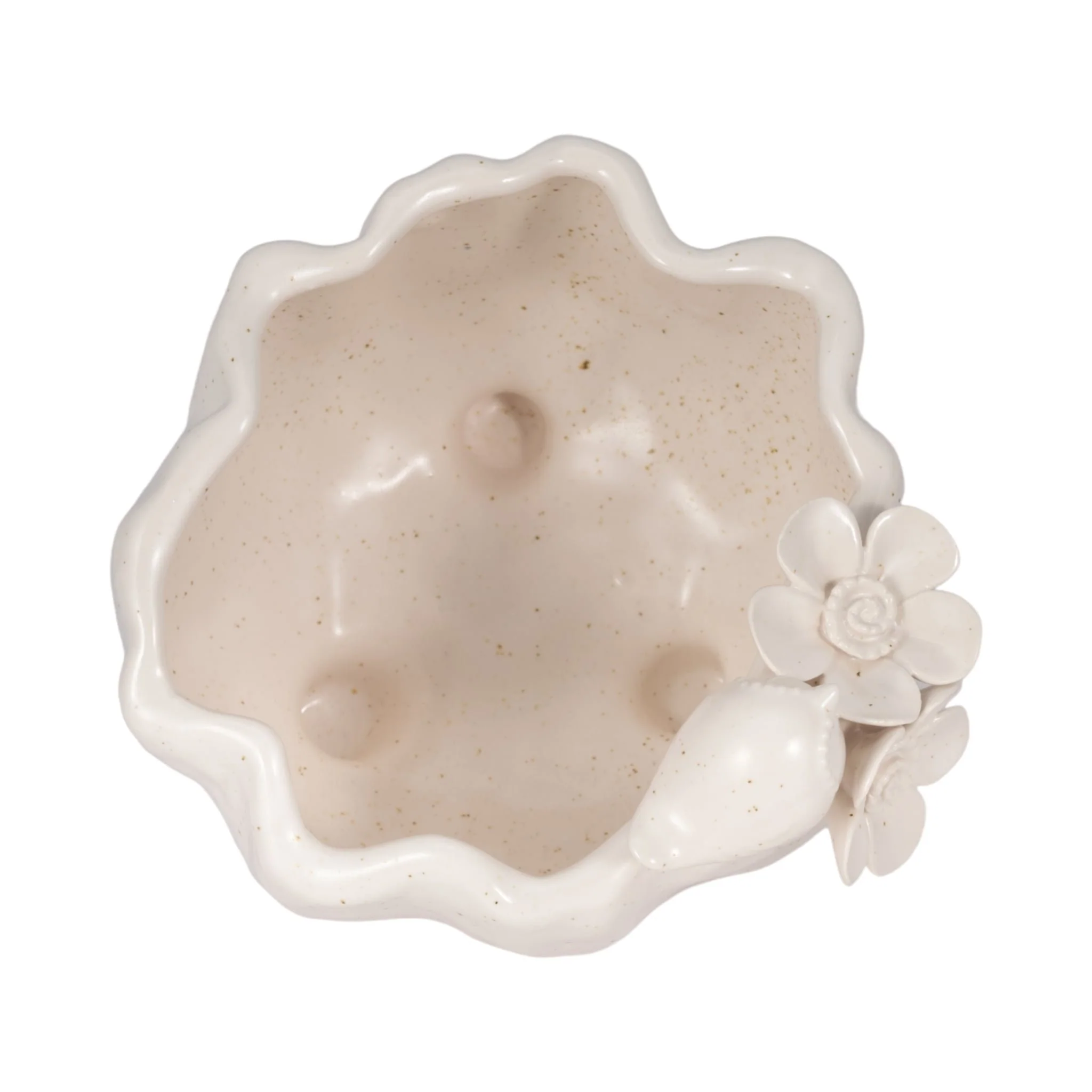 7" Bird And Flower Applique Footed Planter, Ivory - Image 5