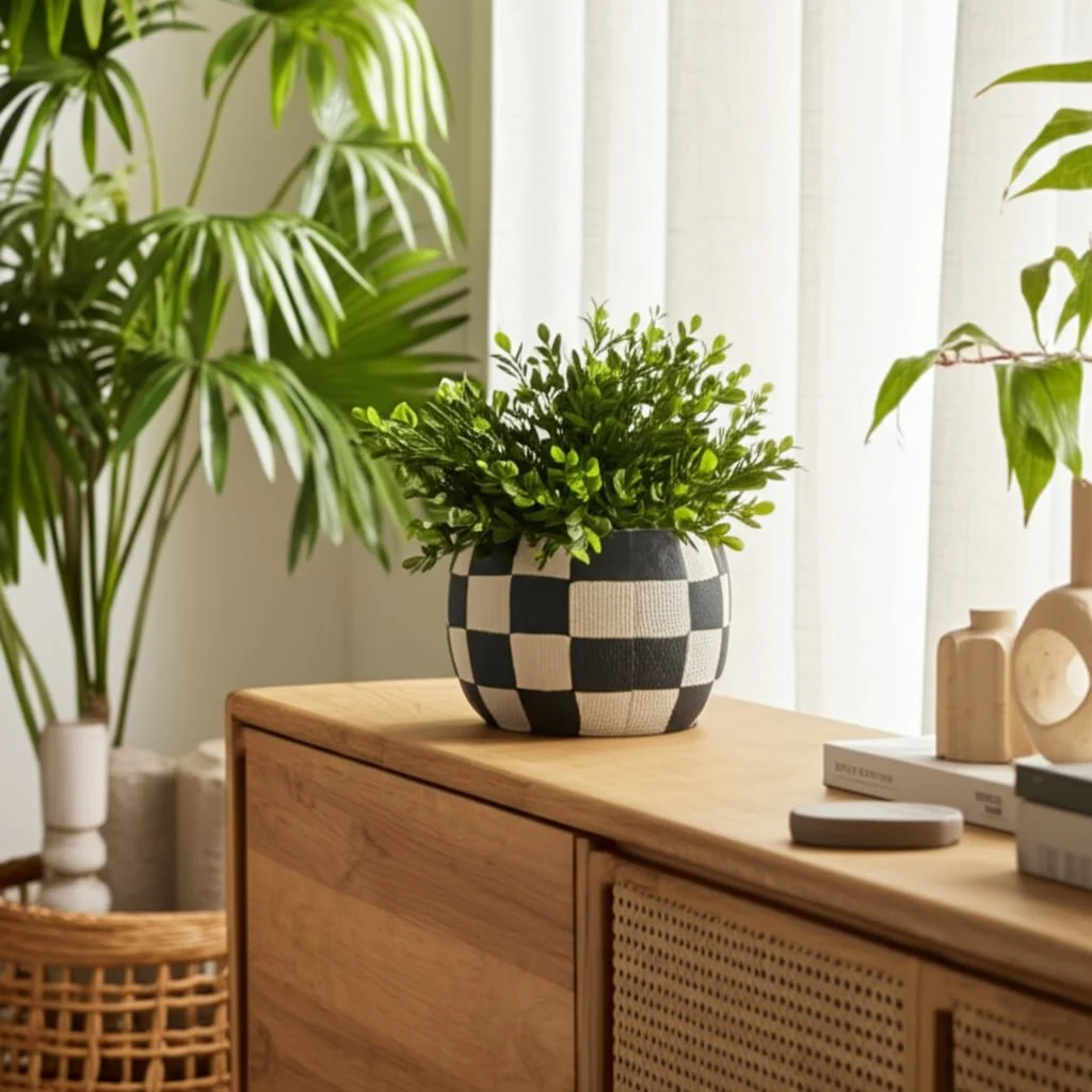 7" Checkerboard Rounded Planter, Black/white - Image 10