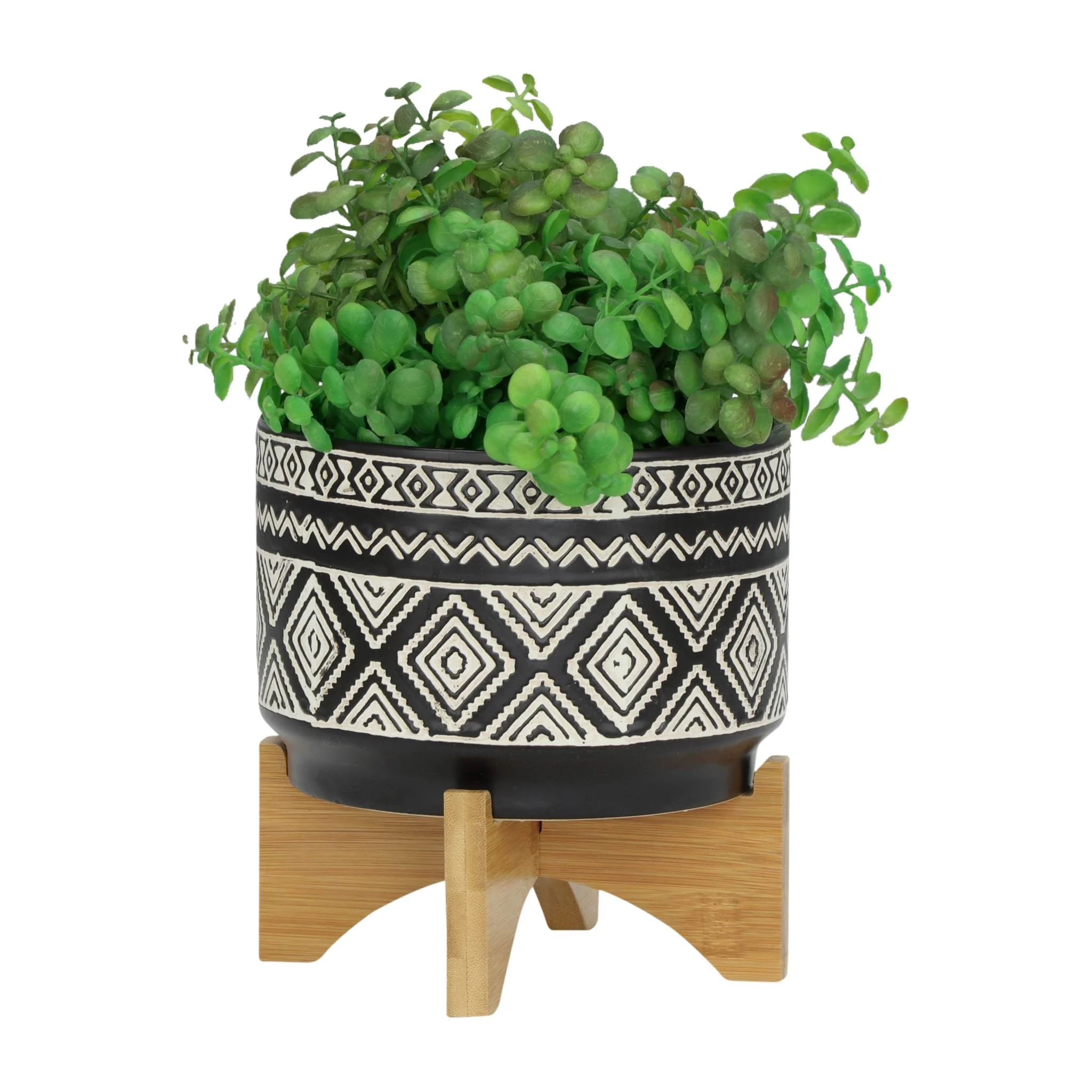 7" Diamond Planter On Stand, Black - Image 4