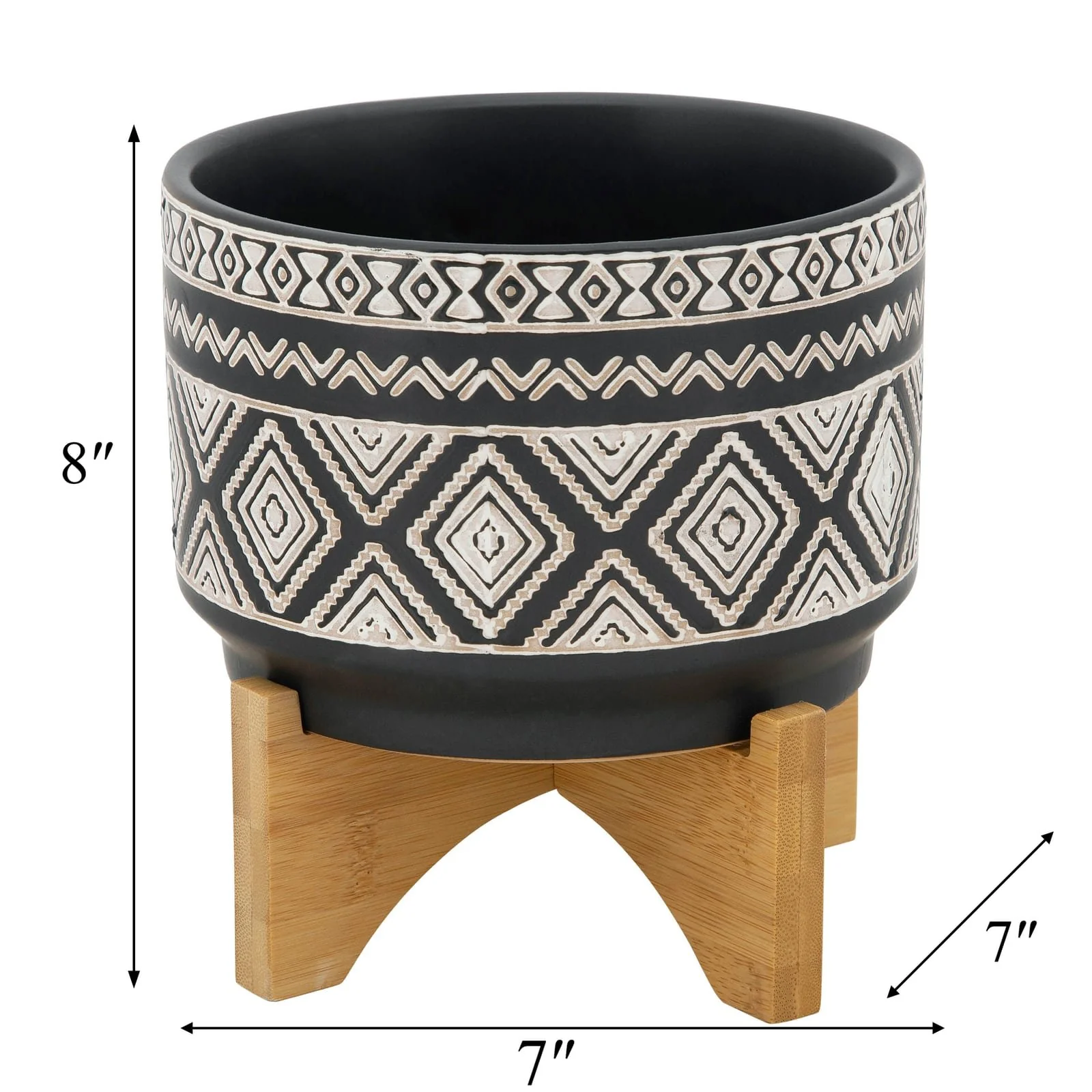 7" Diamond Planter On Stand, Black - Image 8
