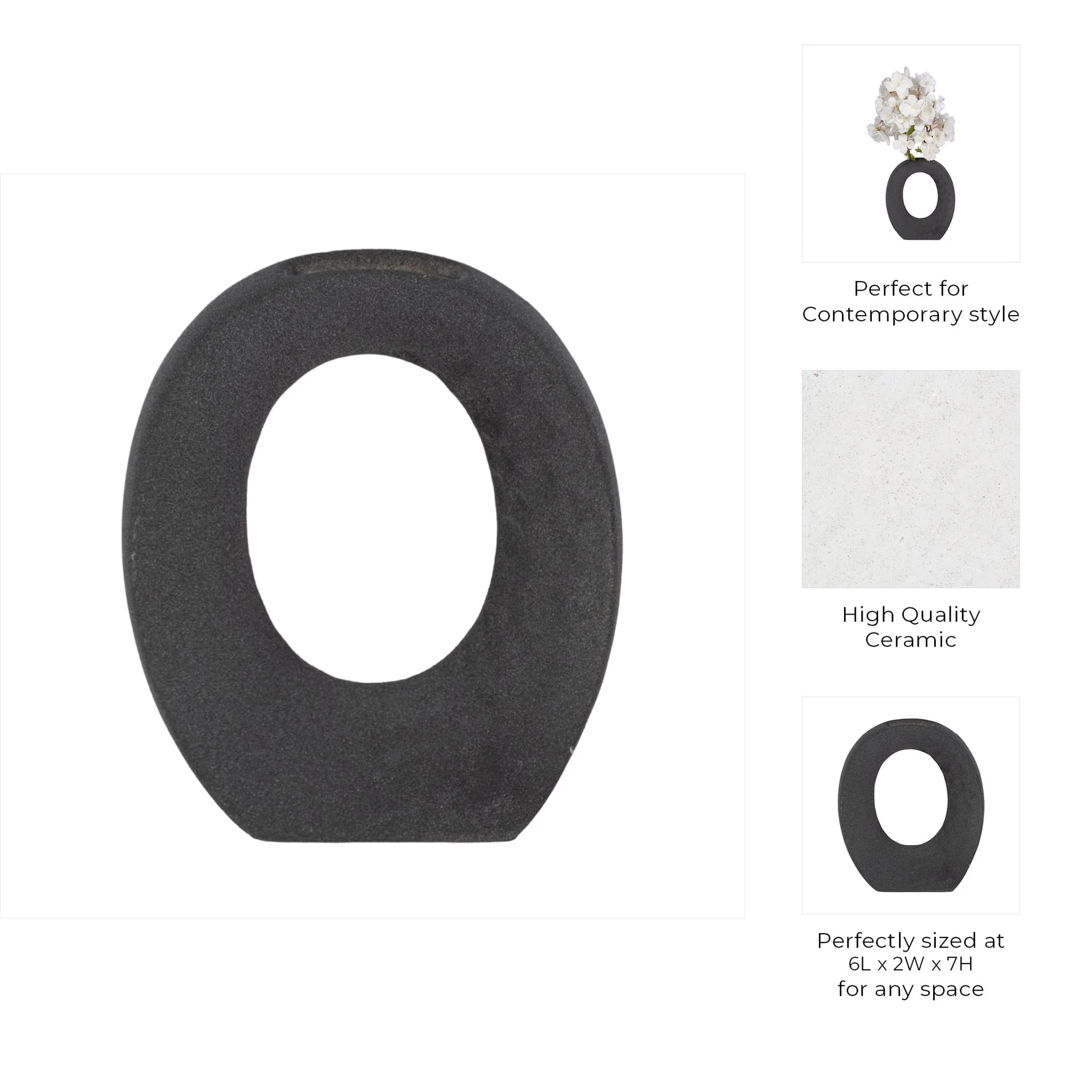 7" Rough Finish Open Cut-out With Vase Opening, Bl - Image 9