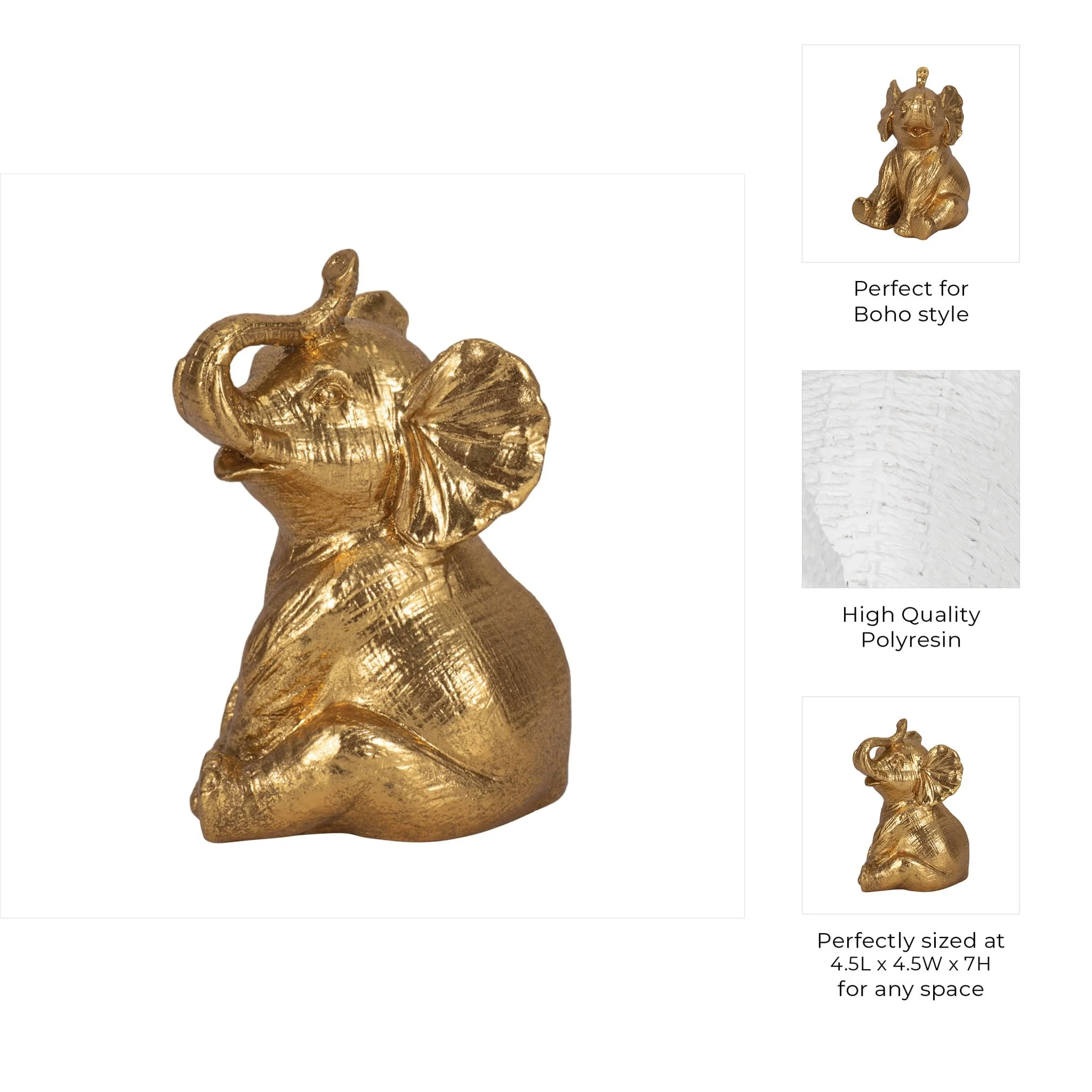 7" Sitting Elephant, Gold - Image 9