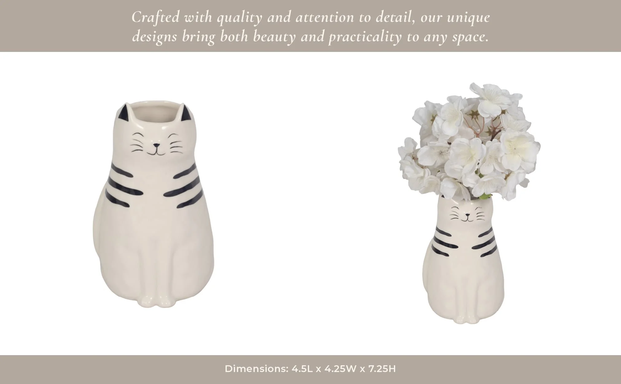 7" Sitting Pretty Kitty With Vase Opening, White/b - Image 14