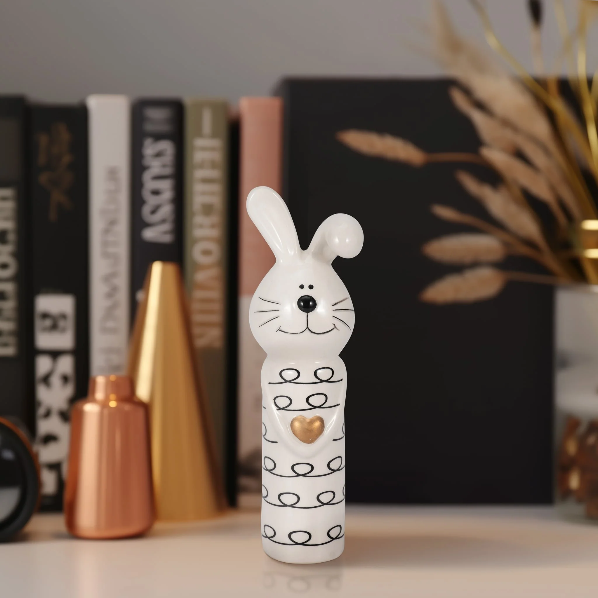 7" Squiggly Bunny With Gold Heart, White/black - Image 11