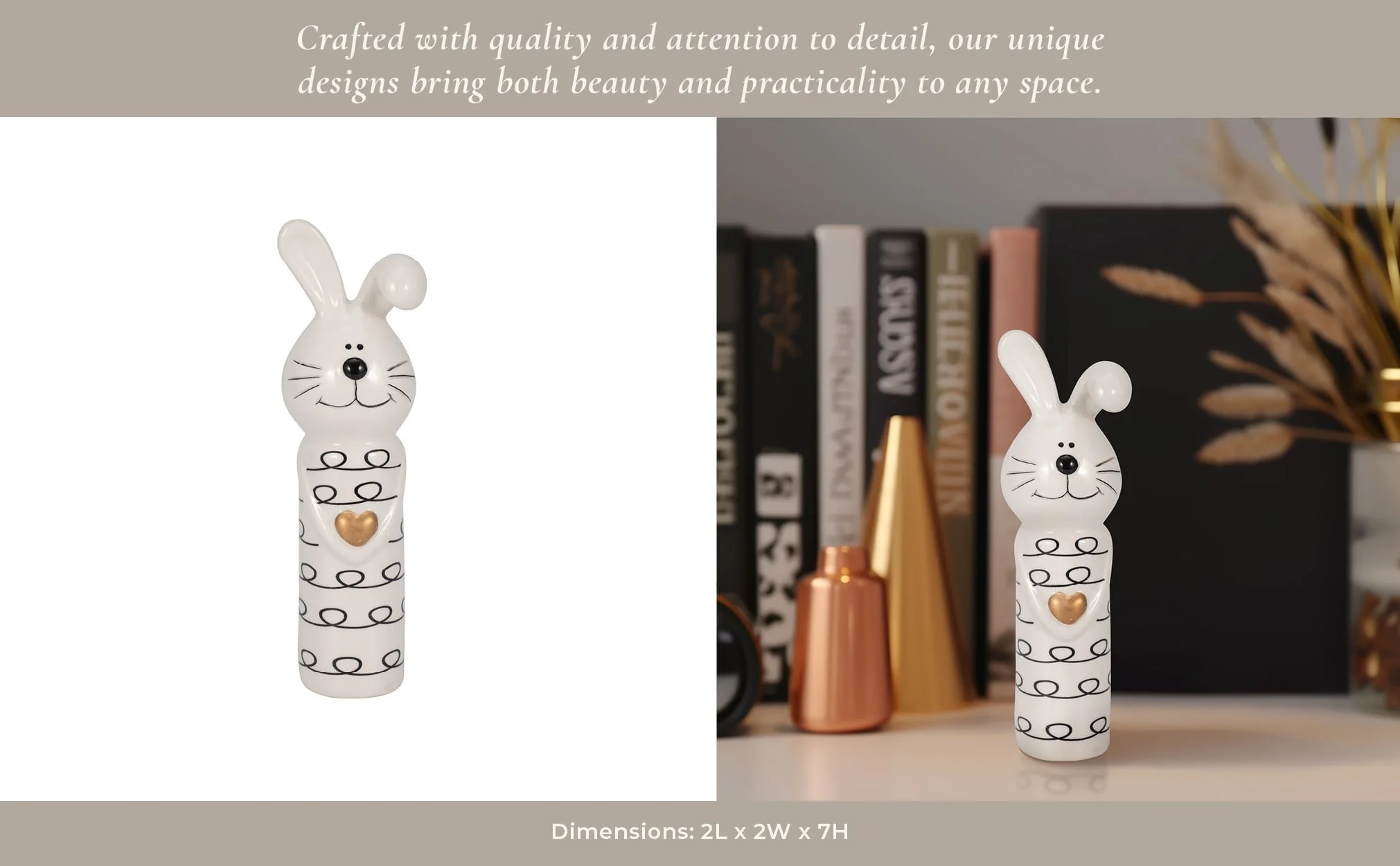 7" Squiggly Bunny With Gold Heart, White/black - Image 12