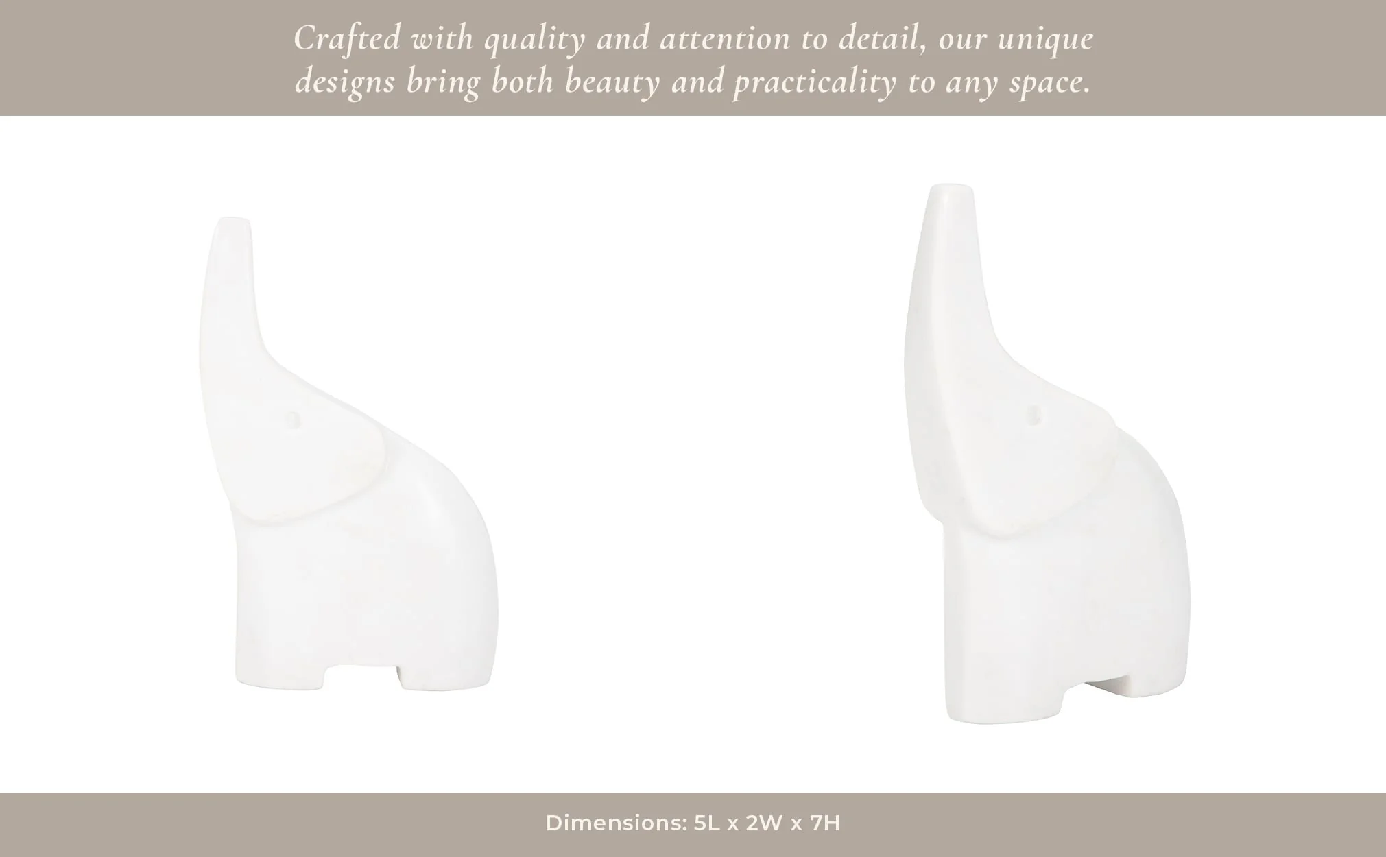 7" Trunk In The Air Marble Elephant, White - Image 13