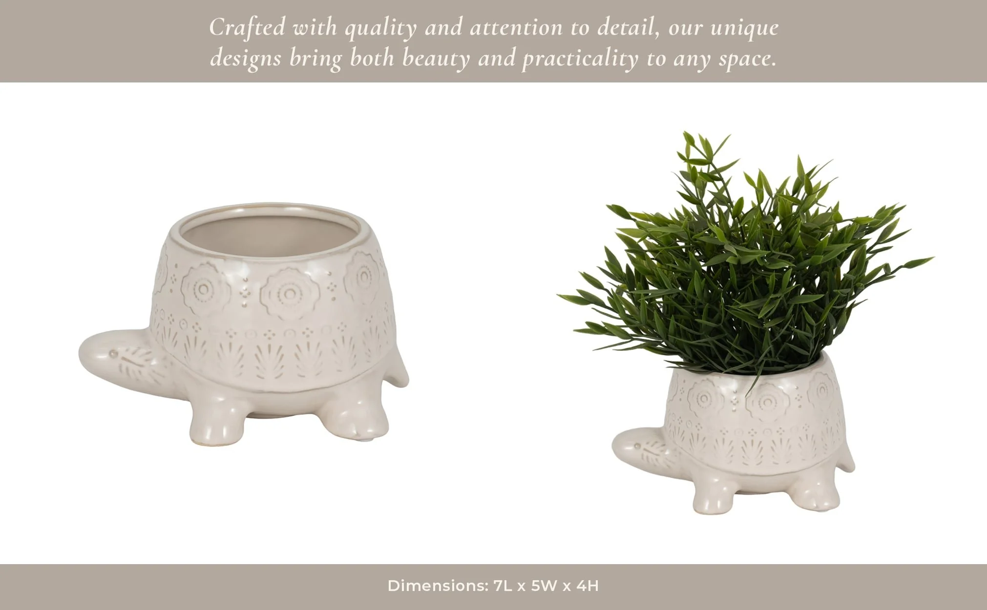 7" Turtle Planter, White - Image 15