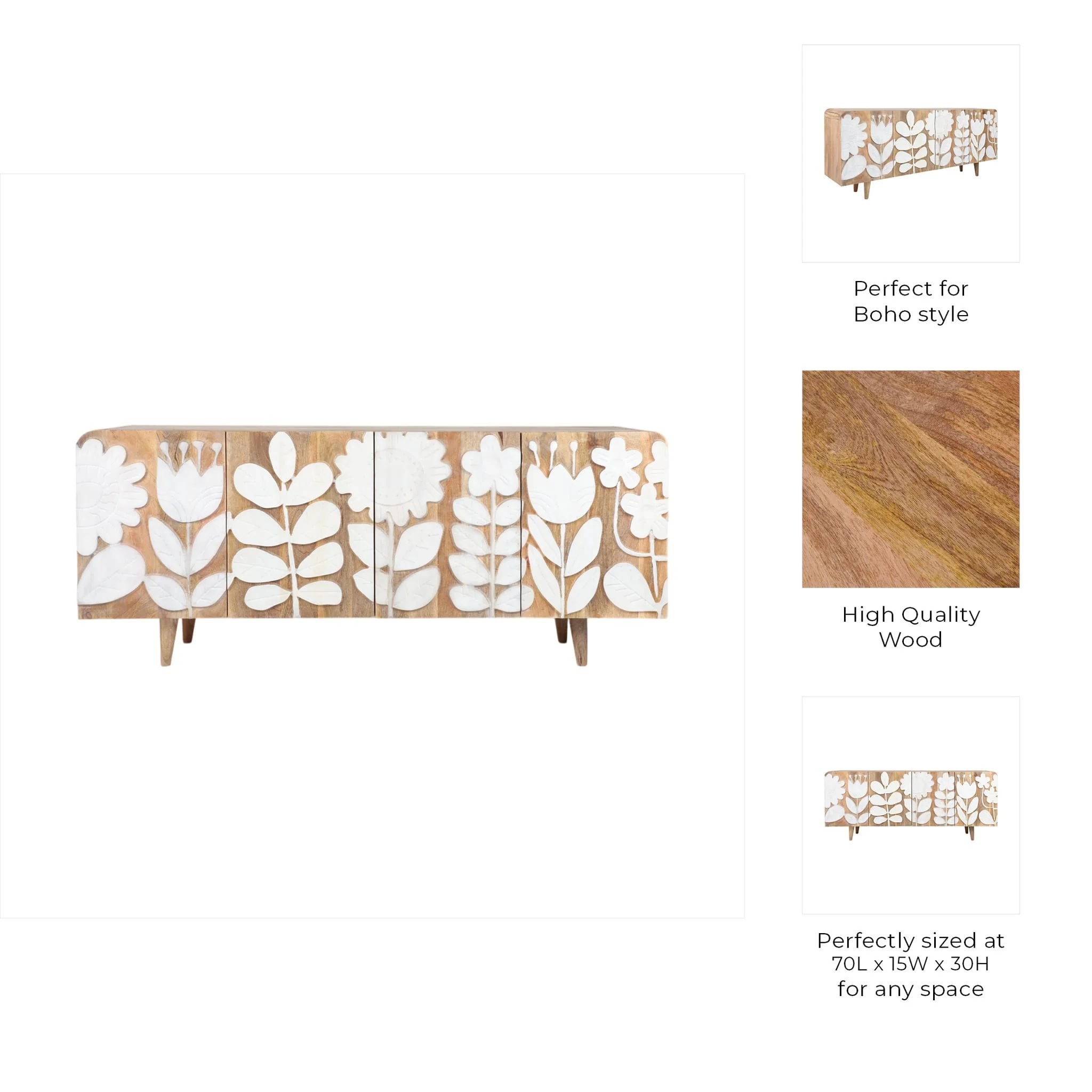 70x30" Flower Field Applique Cabinet, Natural/wht - Image 10