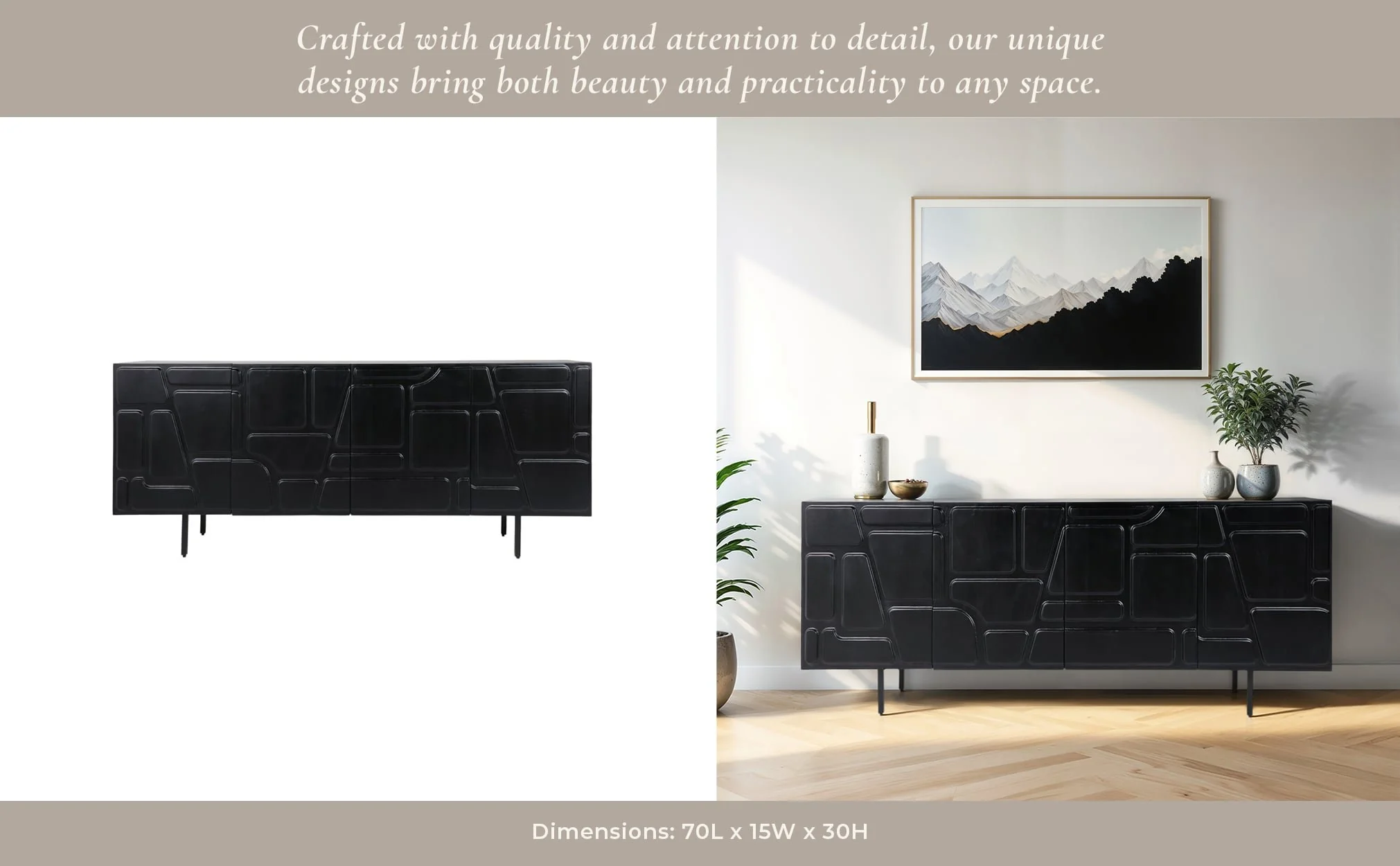 70x30" Geo Modern 4-door Cabinet, Black - Image 11