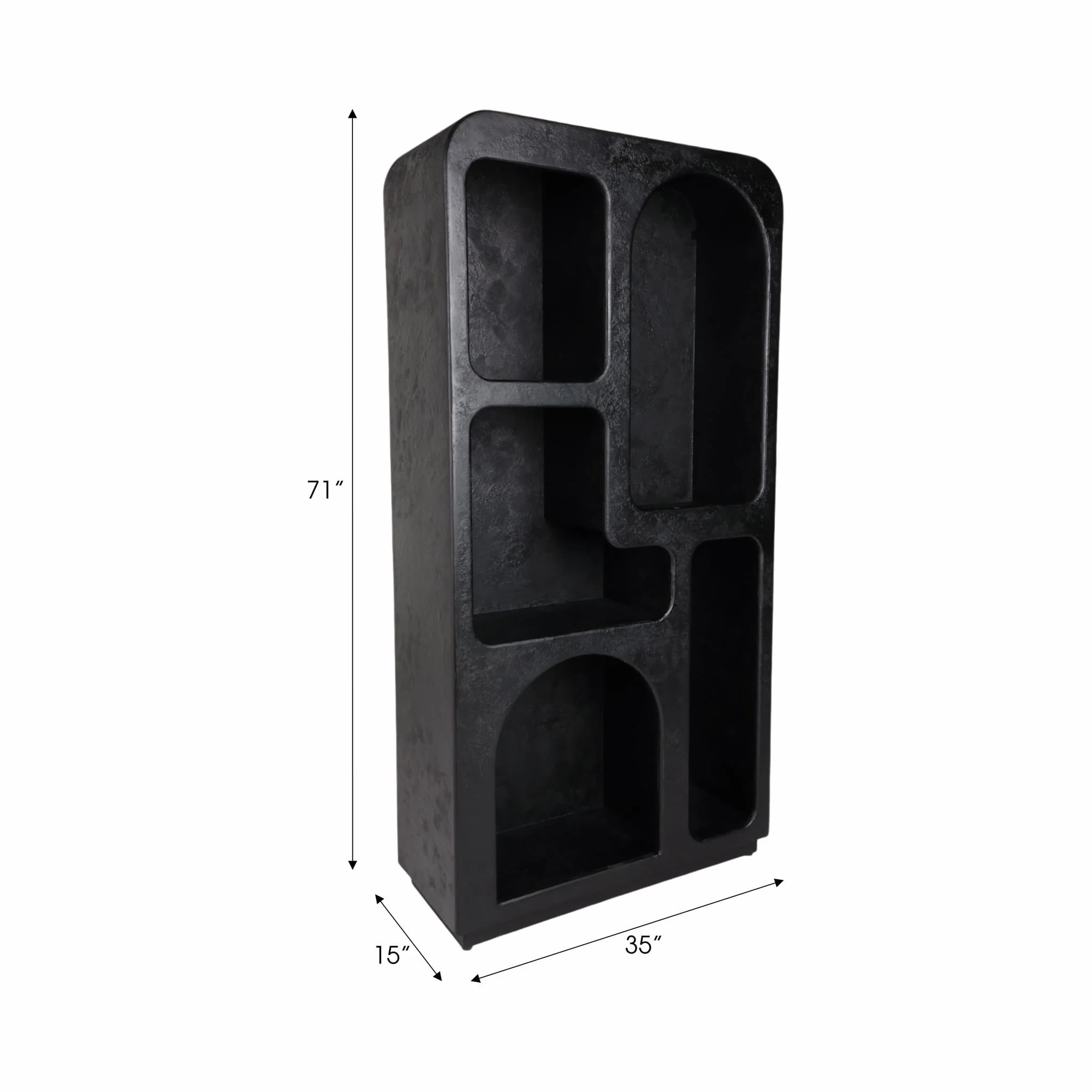 71" Open Cut-out Textured Bookshelf, Black - Image 7