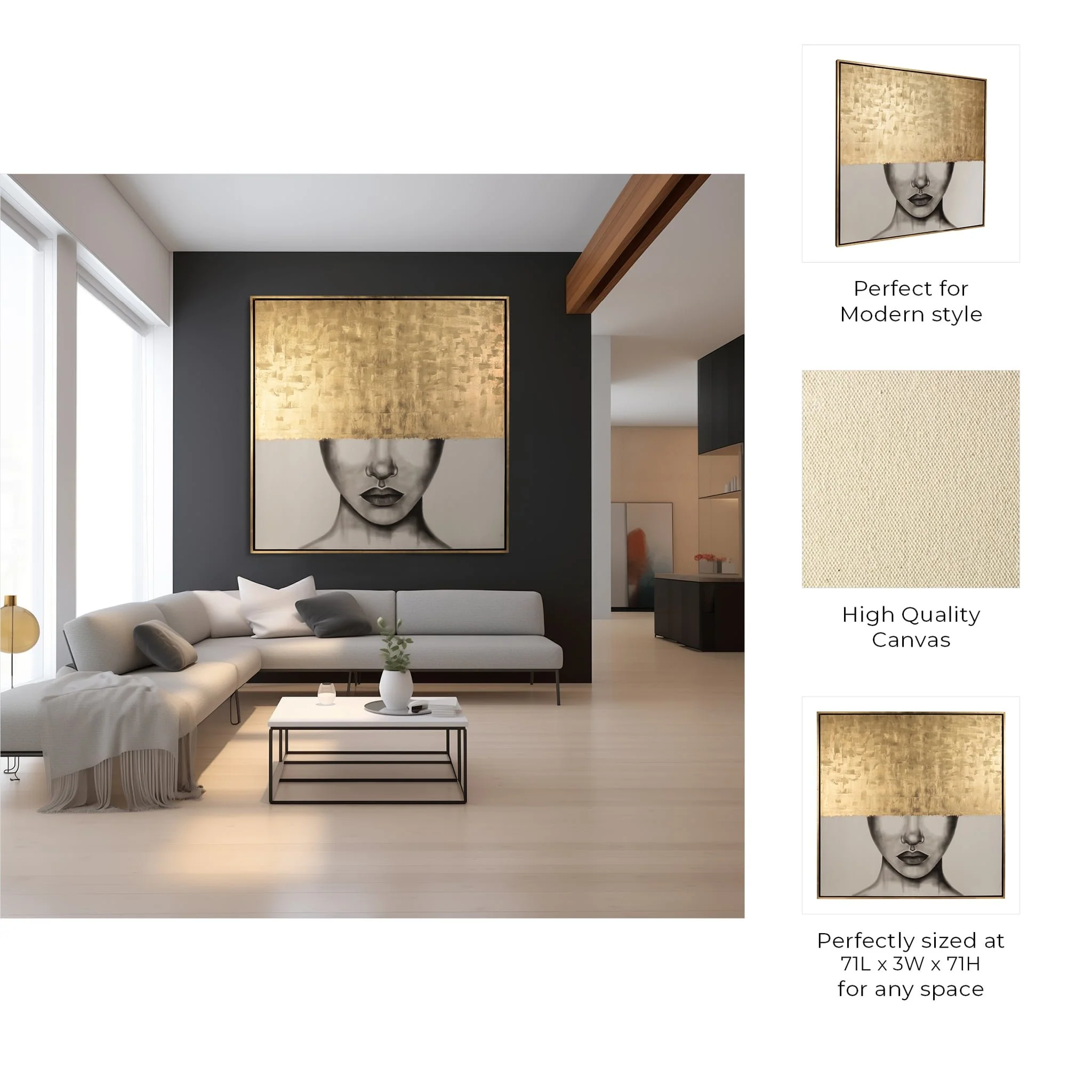 71x71, Hand Painted Gold Streak Woman - Image 9
