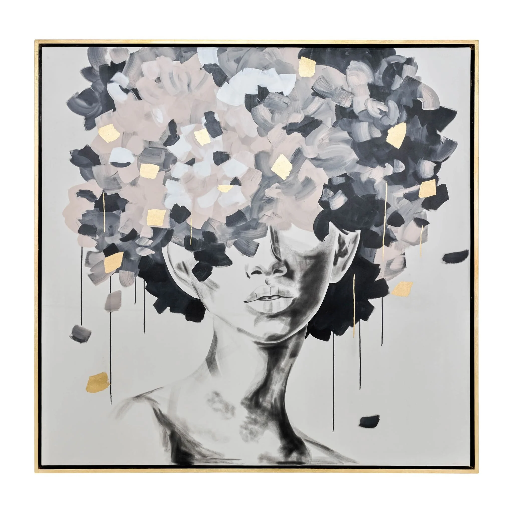 71x71, Hand Pntd Idyll Woman Gld Leaf Canvas,multi
