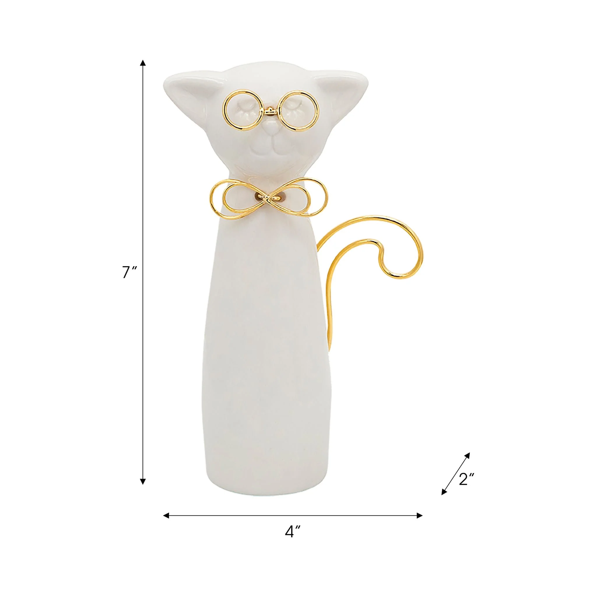 7"h Cat W/glasses Deco, White - Image 5