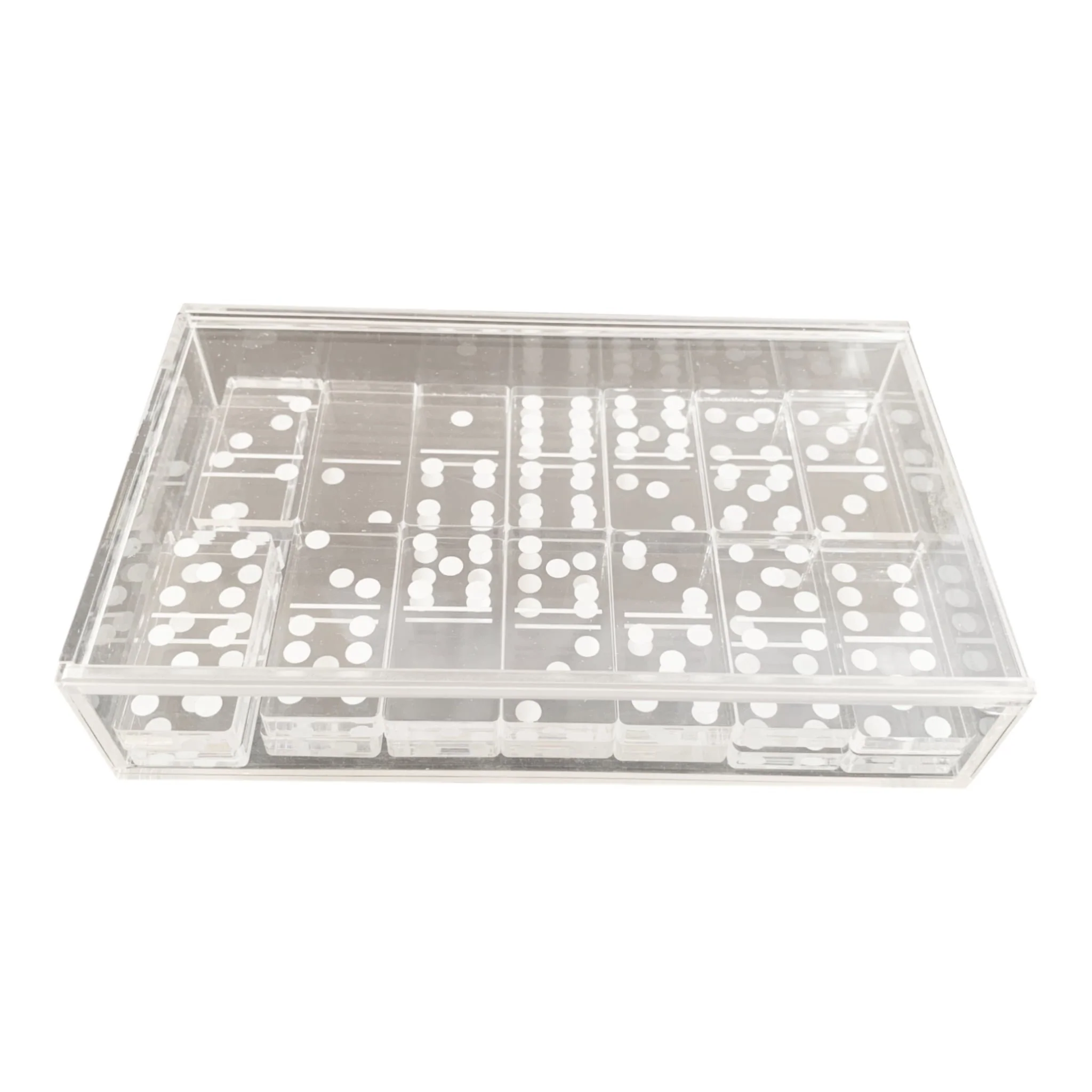 7x4" Acrylic Dominoes Set, Clear/white