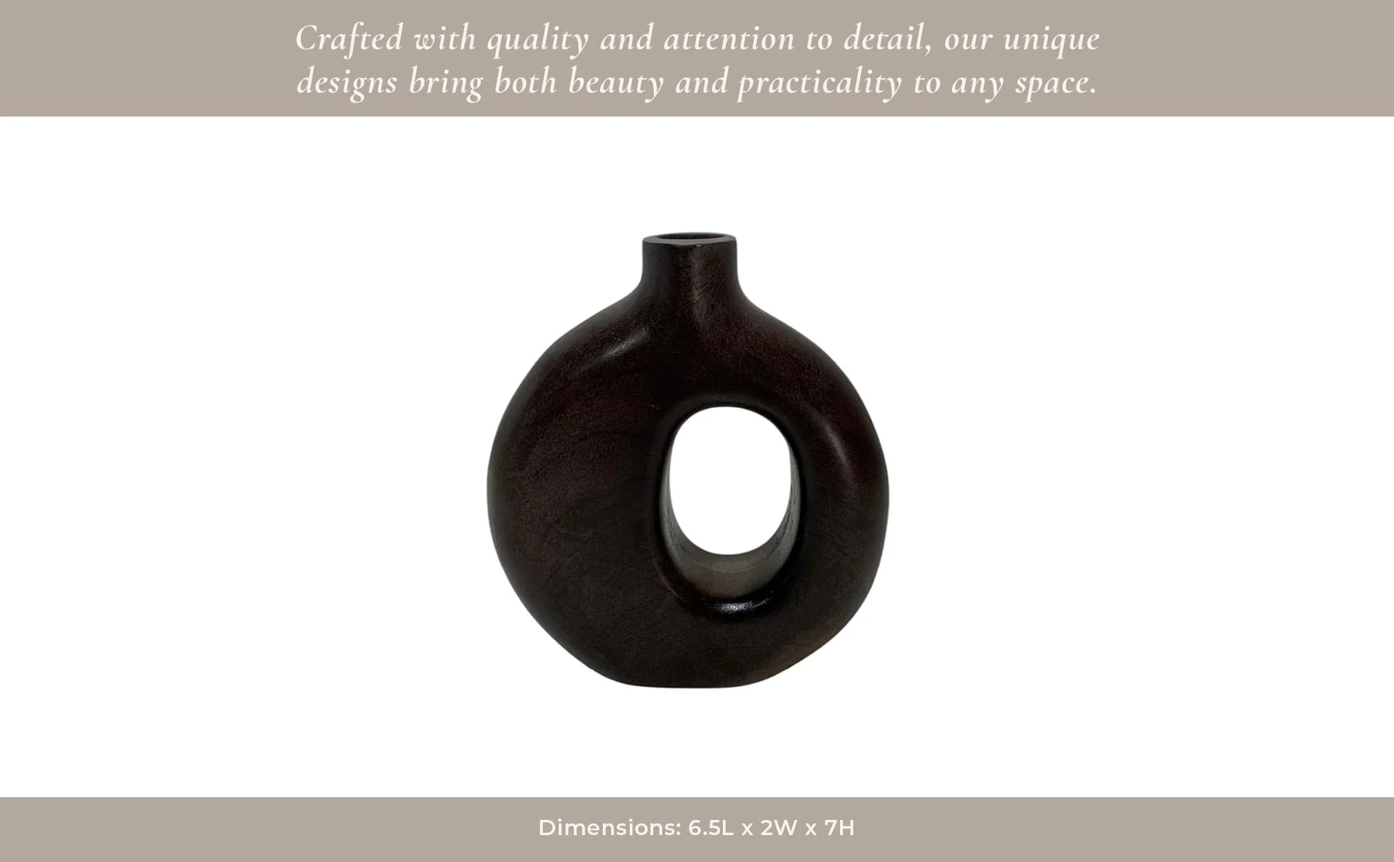 7x7" Cut-out Wood Vase, Dark Brown - Image 10