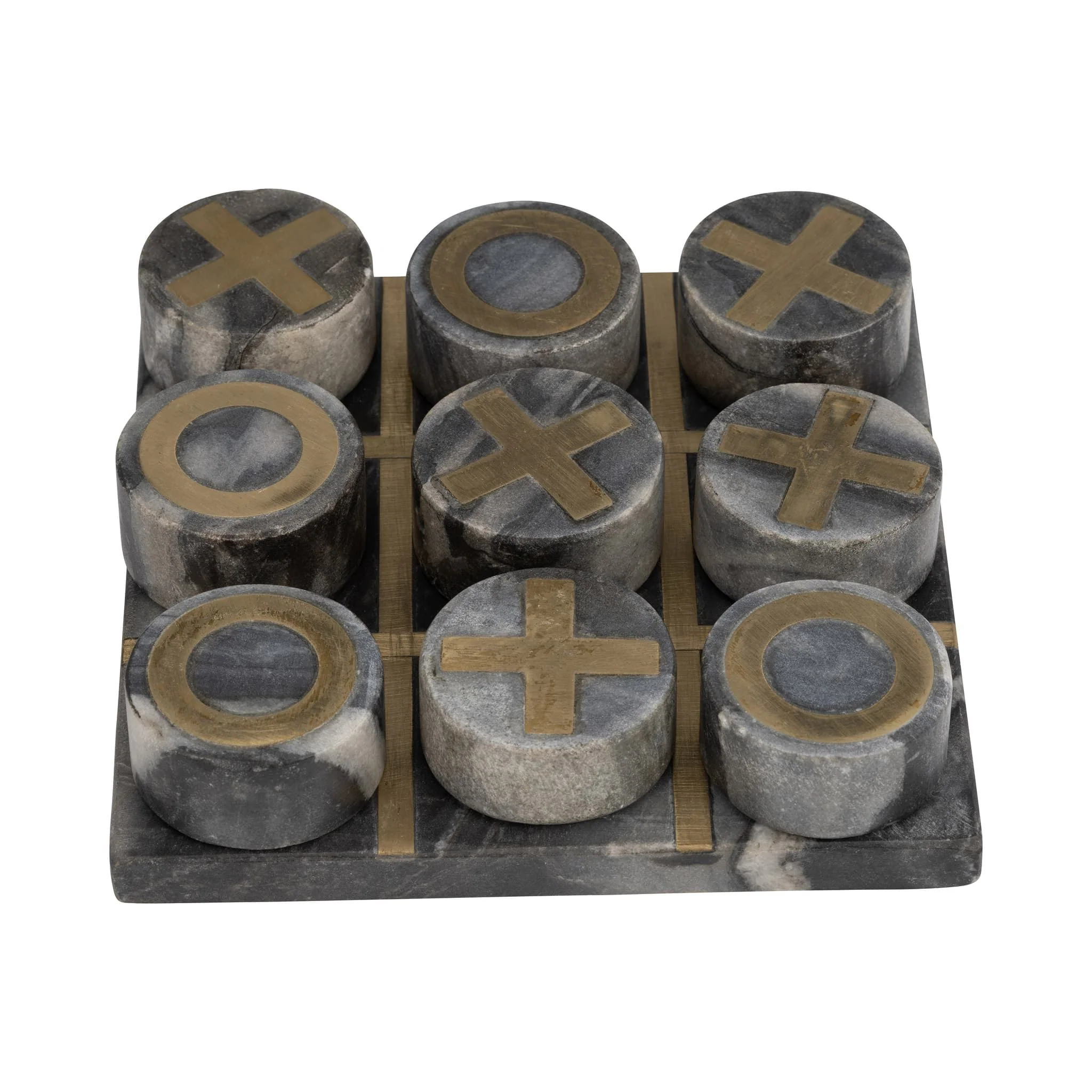 7x7" Marble Tic-tac-toe Brass Inlay, Black/gold