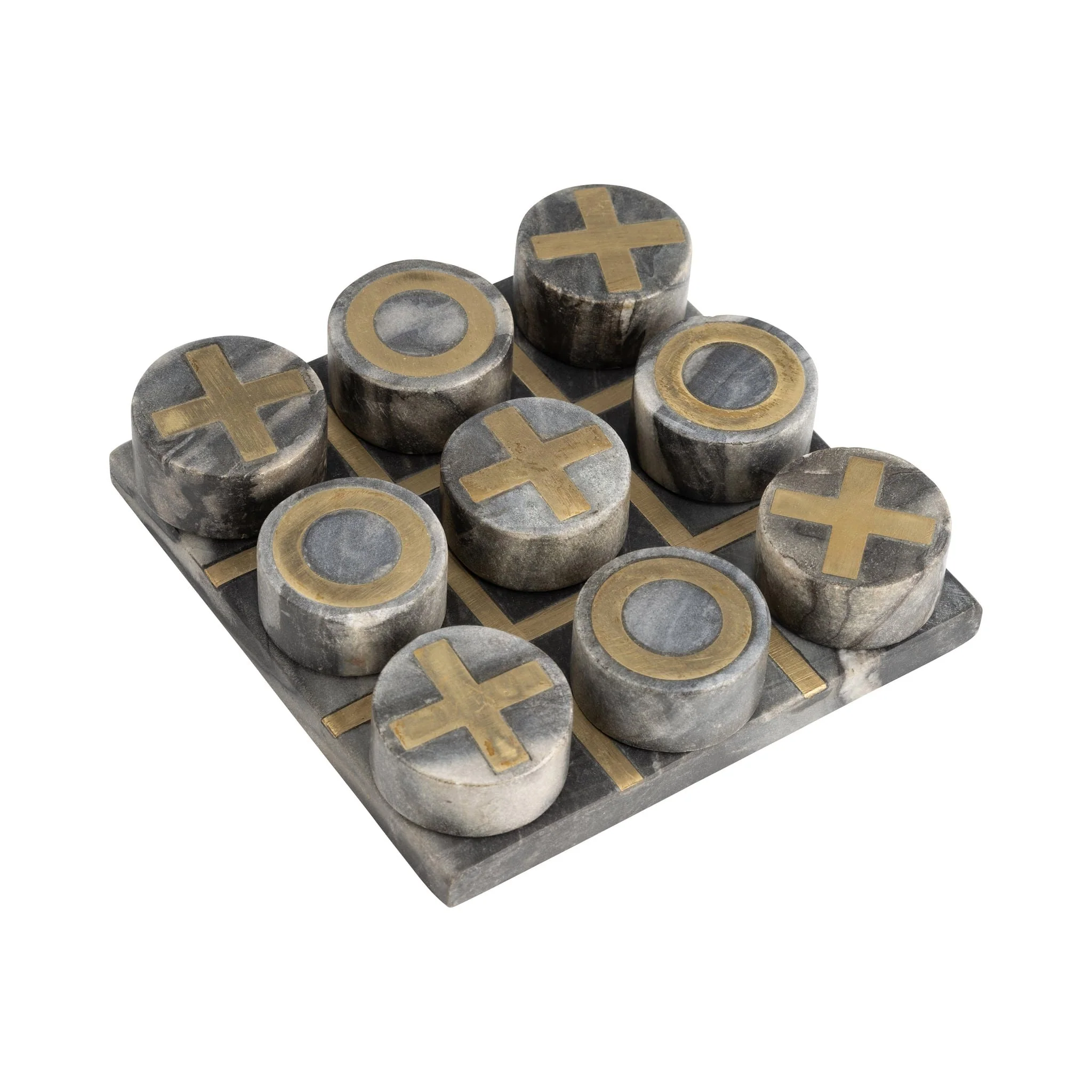 7x7" Marble Tic-tac-toe Brass Inlay, Black/gold - Image 3