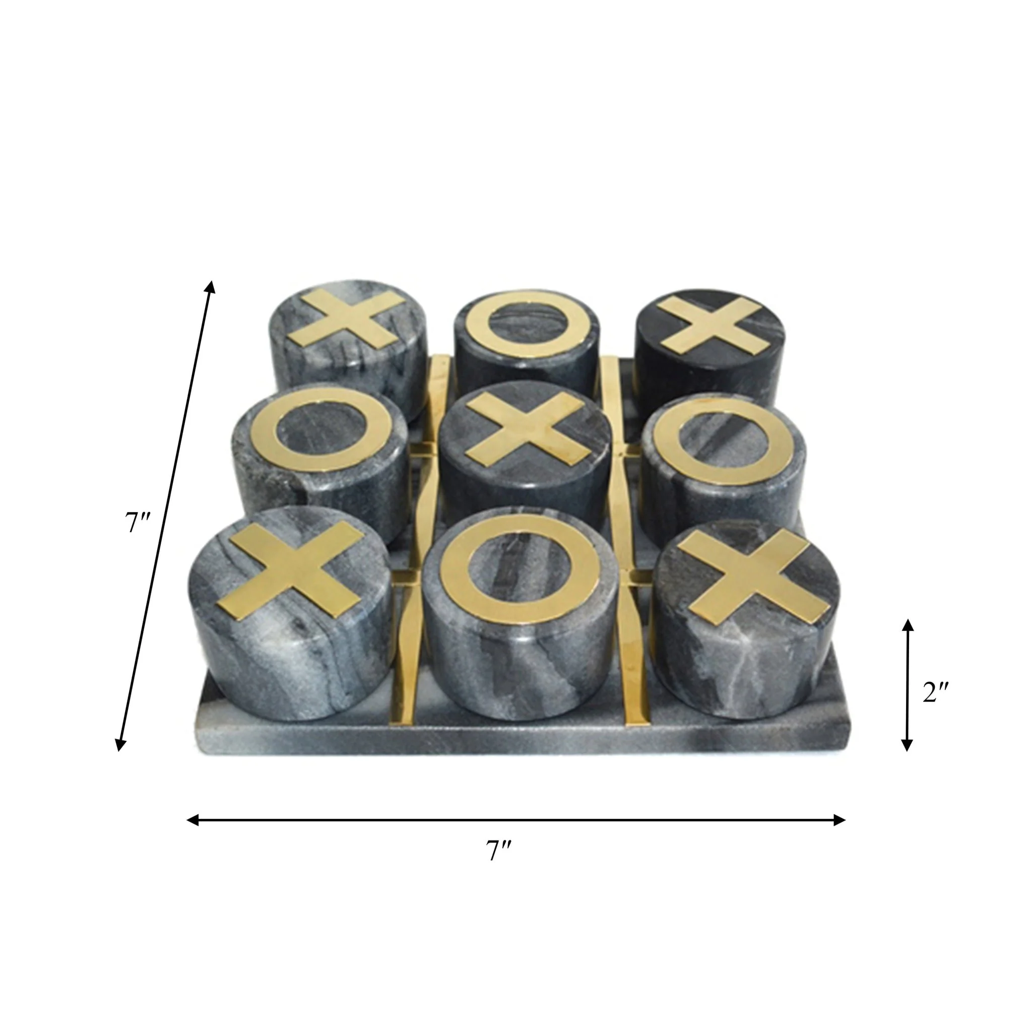 7x7" Marble Tic-tac-toe Brass Inlay, Black/gold - Image 7