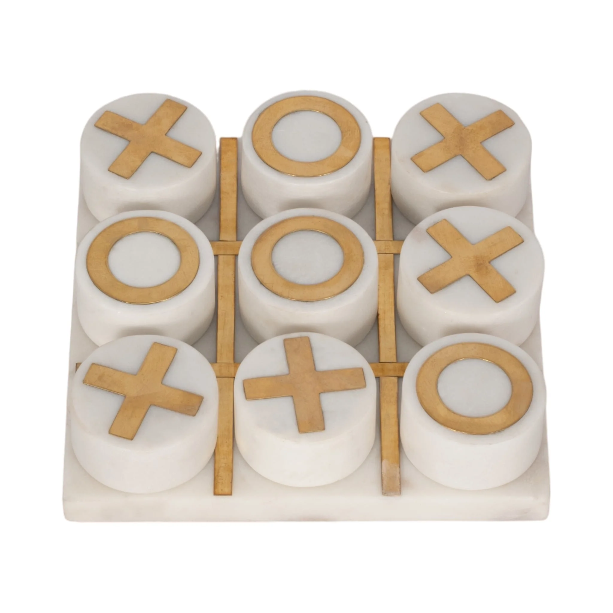 7x7" Marble Tic-tac-toe Brass Inlay, White/gold