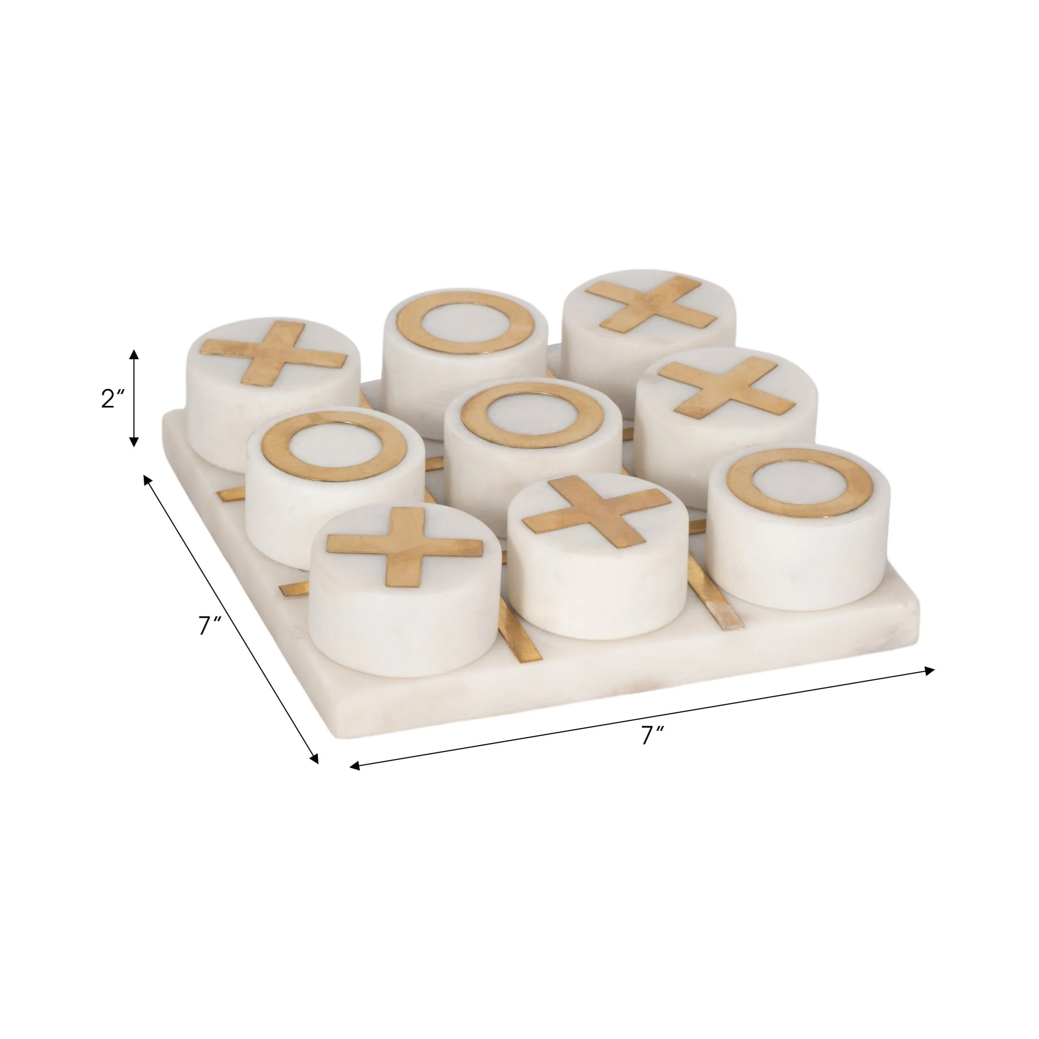7x7" Marble Tic-tac-toe Brass Inlay, White/gold - Image 6