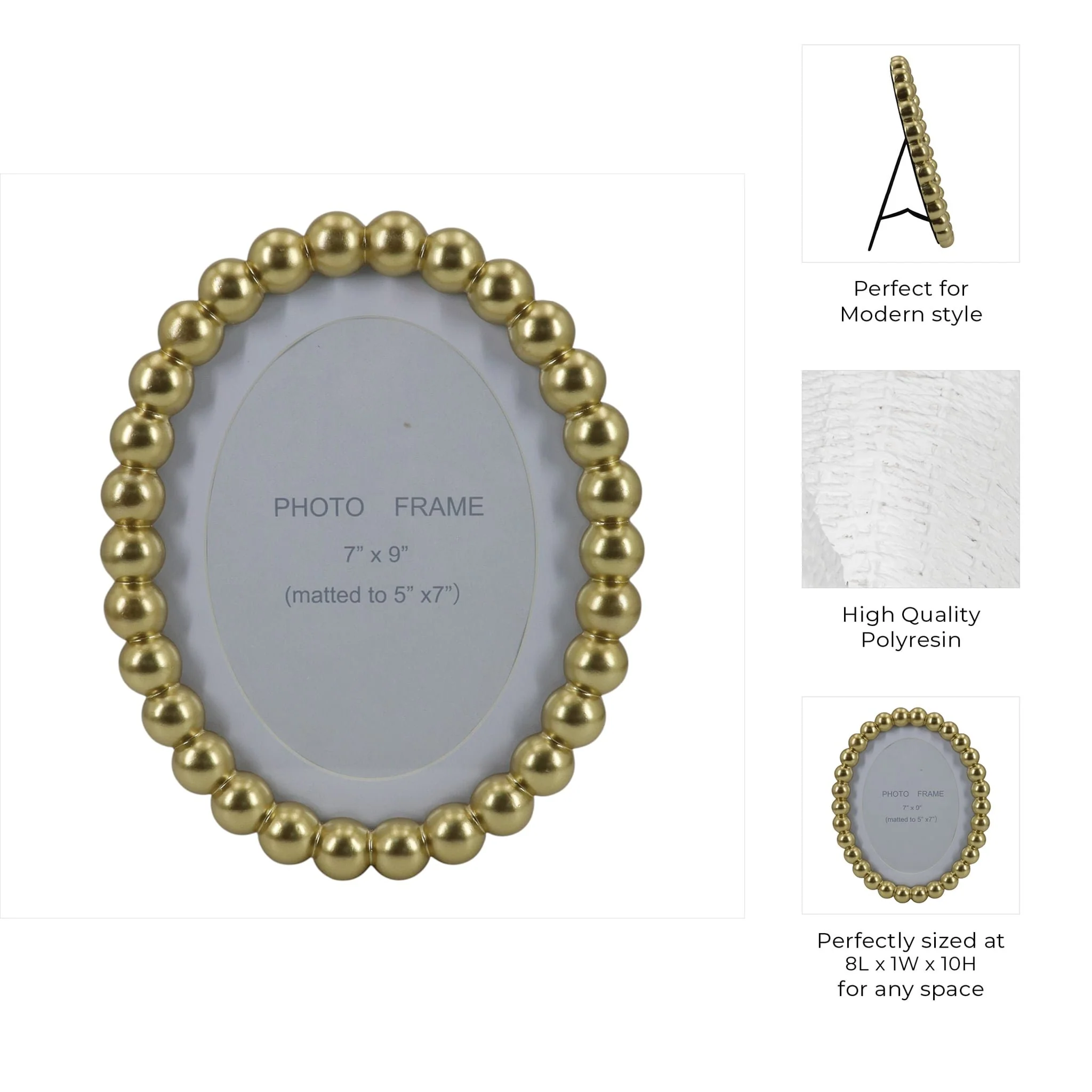 7x9 Matted To 5x7 Beaded Photo Frame, Gold - Image 8
