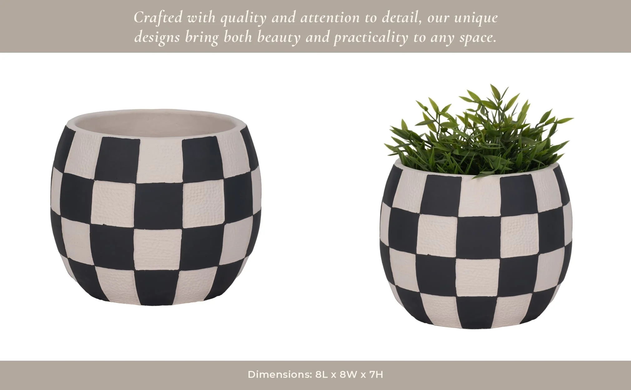 8" Checkerboard Rounded Planter, Black/white - Image 12