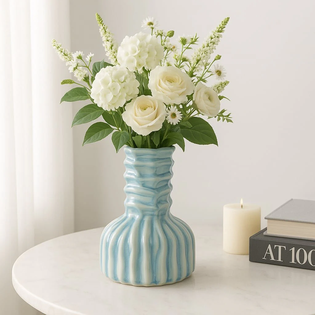 8" Coastal Ribbed Bud Vase Reactive Finish, Blue - Image 2