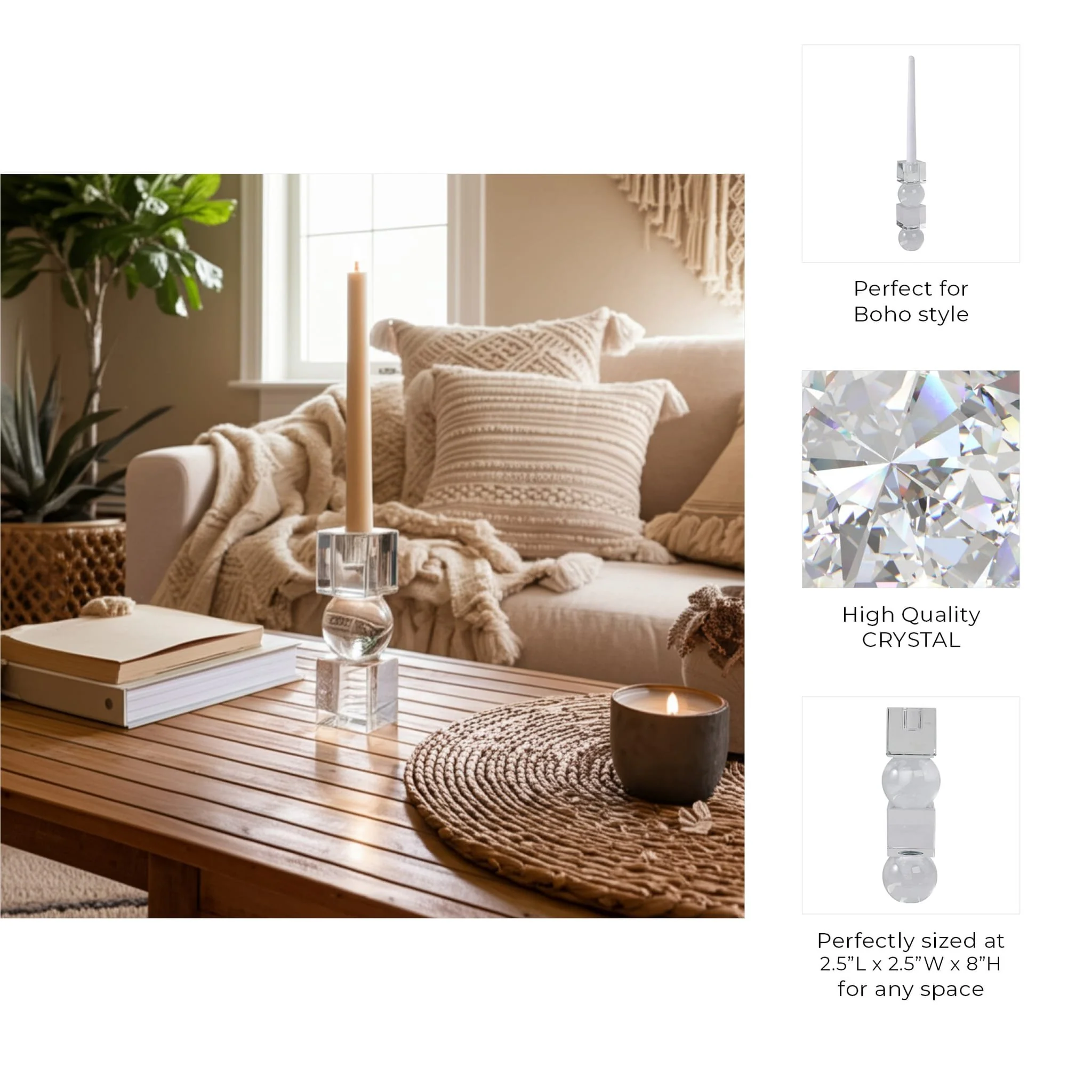 8" Crystal Orbs & Blocks Taper Candleholder, Clear - Image 9