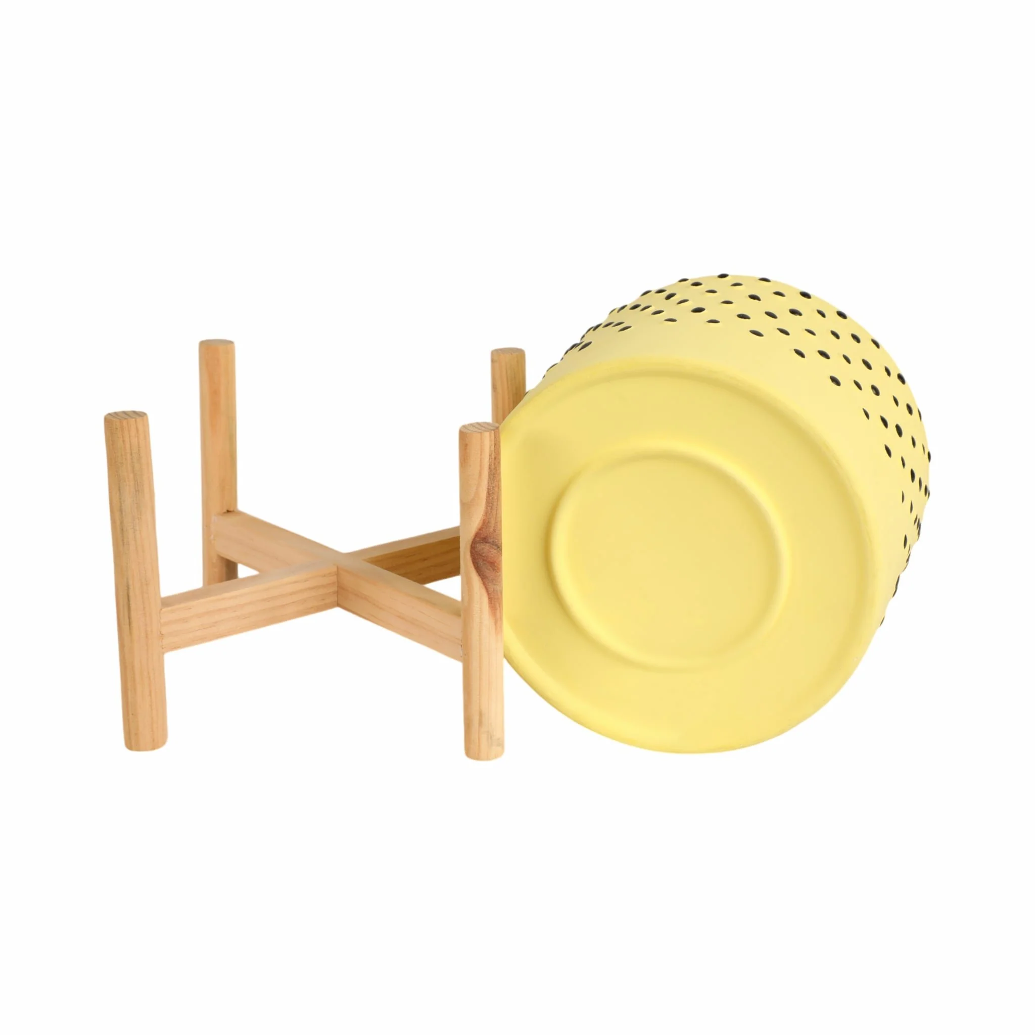 8" Dotted Planter W/ Wood Stand, Yellow - Image 8